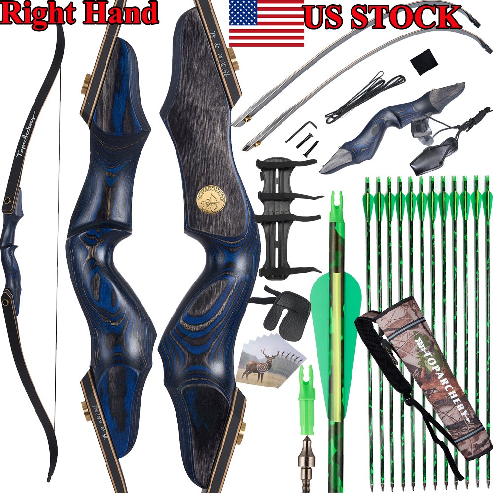60" Archery Takedown Recurve Bow RH 25-50lbs & Carbon Arrows Adult Hunting Shoot