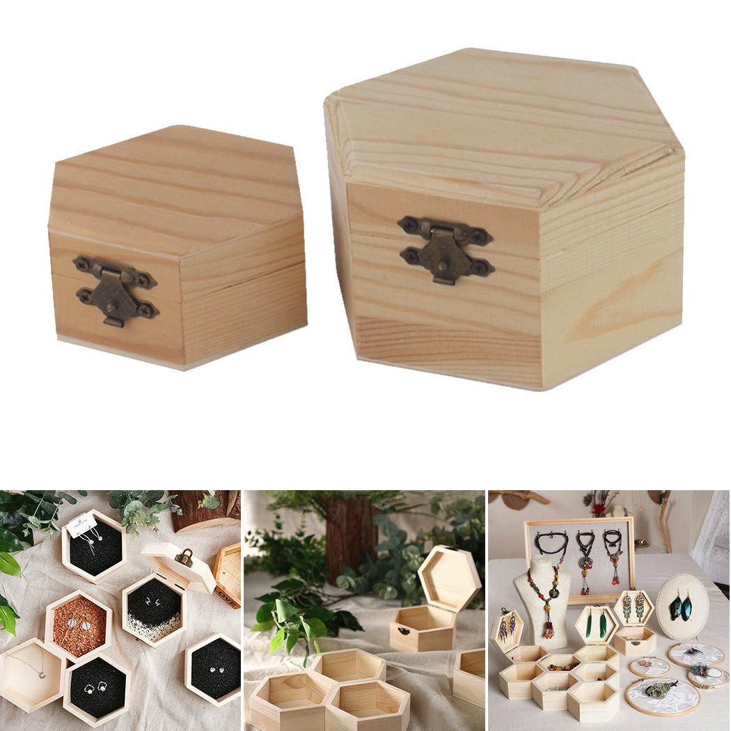 Hexagonal Shaped Wooden Storage Box for Jewelry and Accessories