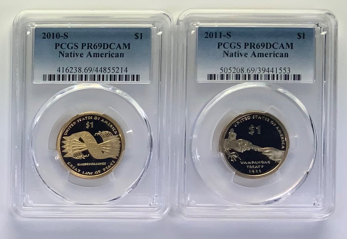 2010 & 2011 S Sacagawea Native American Dollar Proof PCGS 69 DCAM Two Coin Set