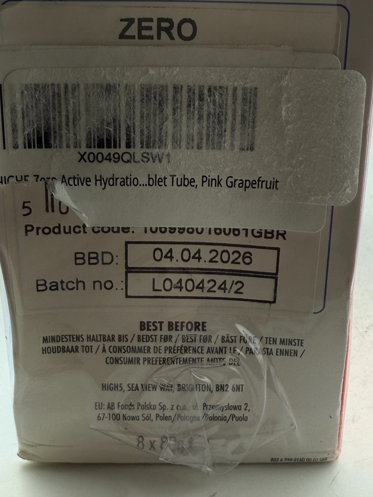 High5 Zero Electrolyte Caffeine Drink Tabs 8x20 Tablet Tube Pink Grapefruit