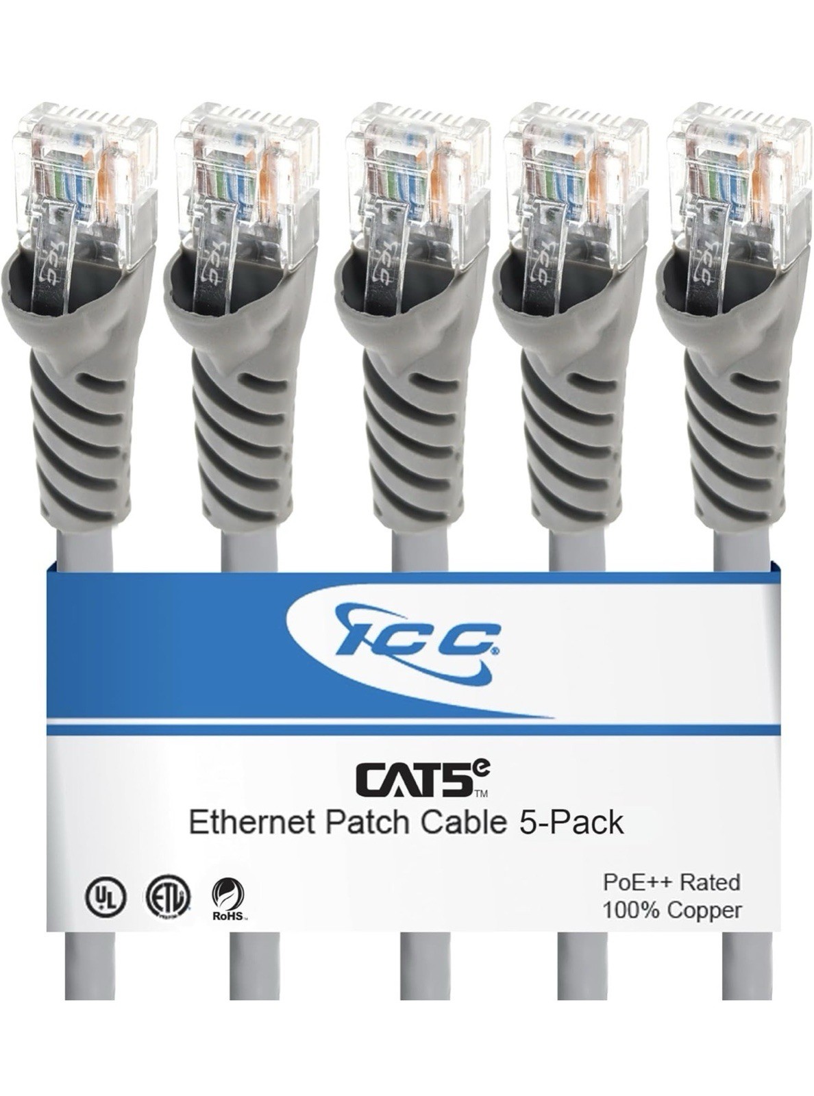 Cat5E Shielded Patch Cable, Molded, Gray, 10FT - 5 pack