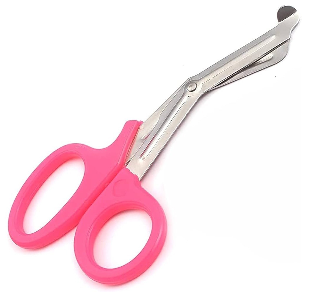 Set of 2 Paramedics and Utility Shears, 7.5", One Serrated Blade, Pink Rings