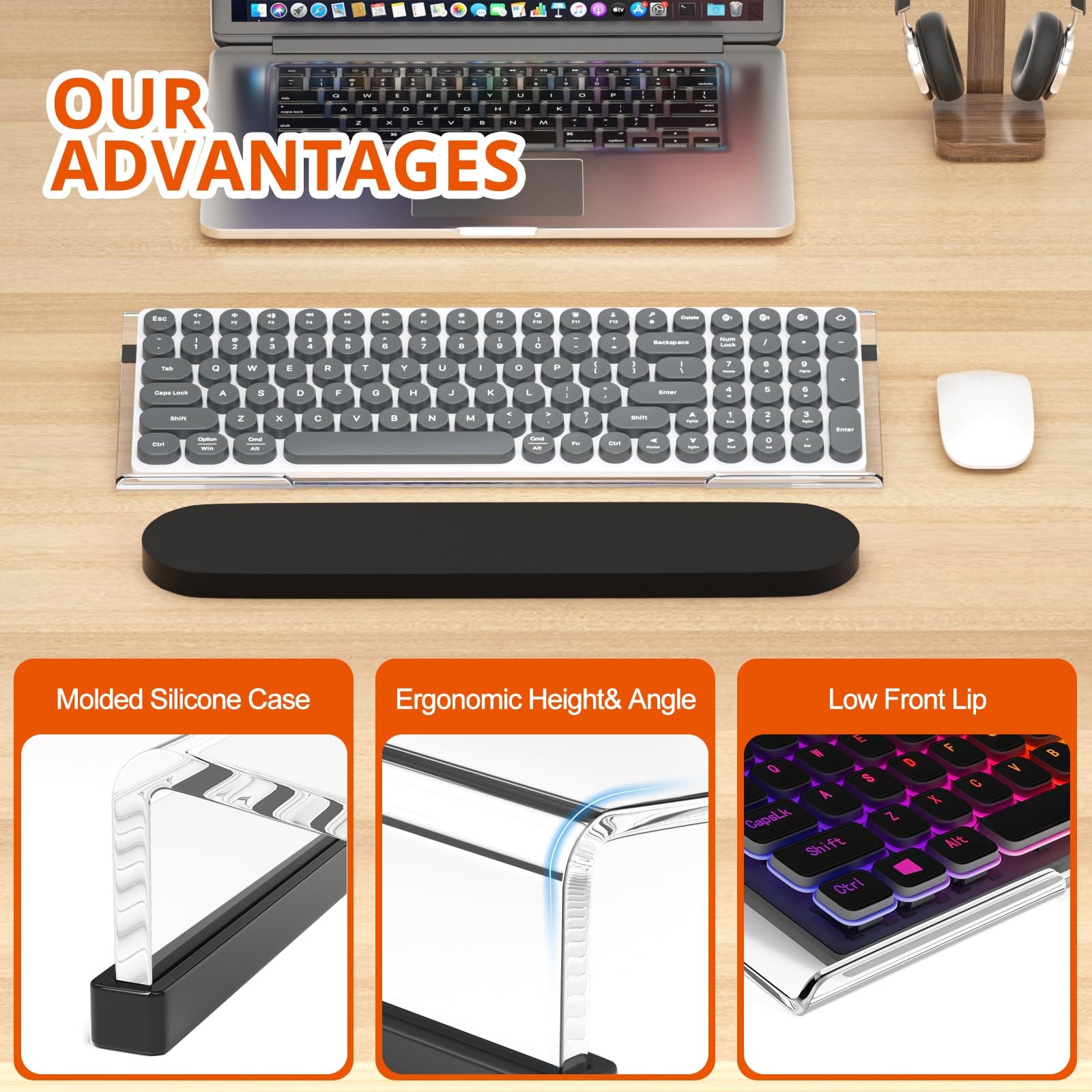 Ergonomic Computer Keyboard Stand Acrylic Tilt Riser Clear Anti Slip