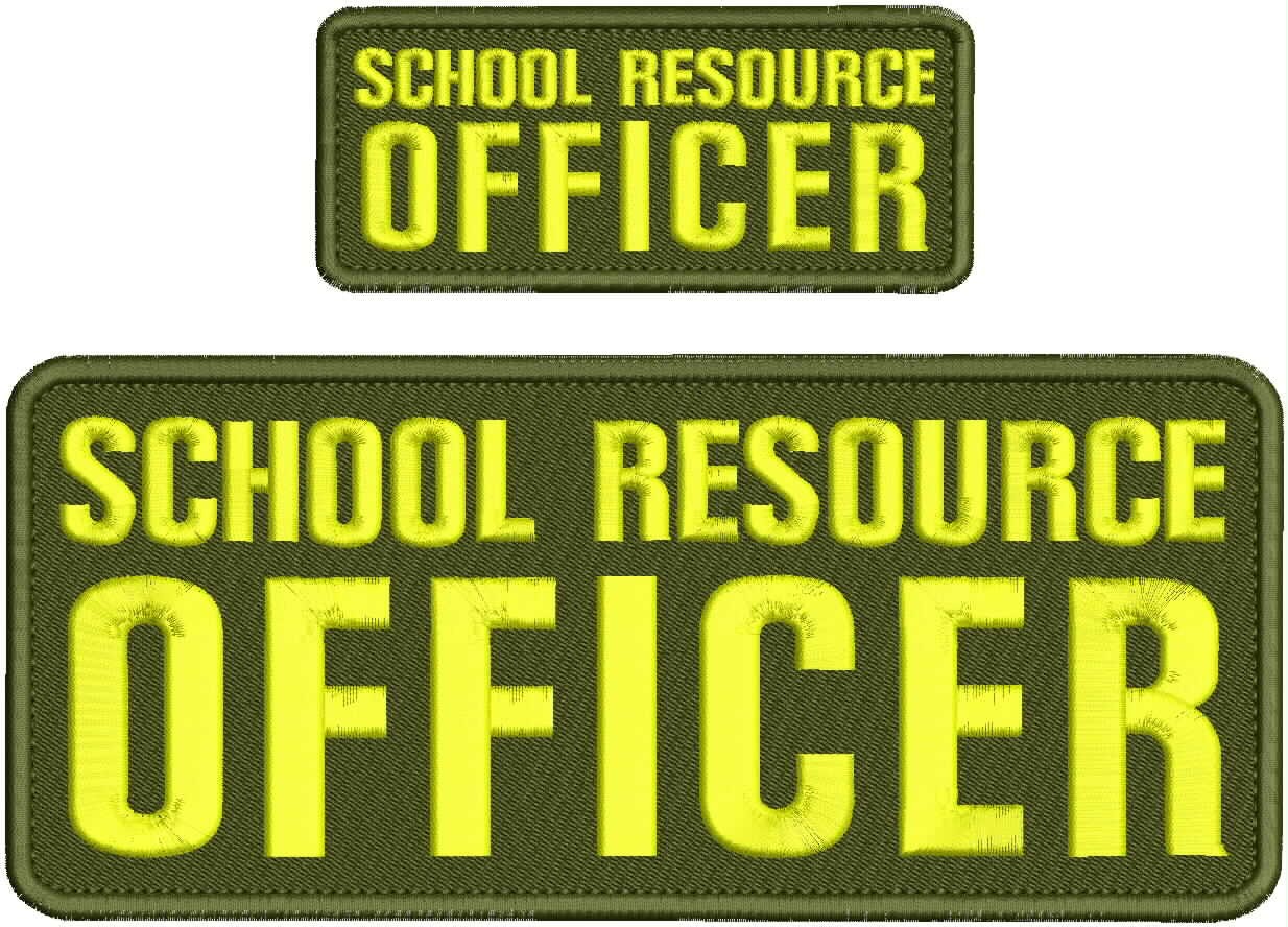 Collectible 2 Embroidery Patch ''School R O '' 4x10 and 2x5 Yellow On Od Green