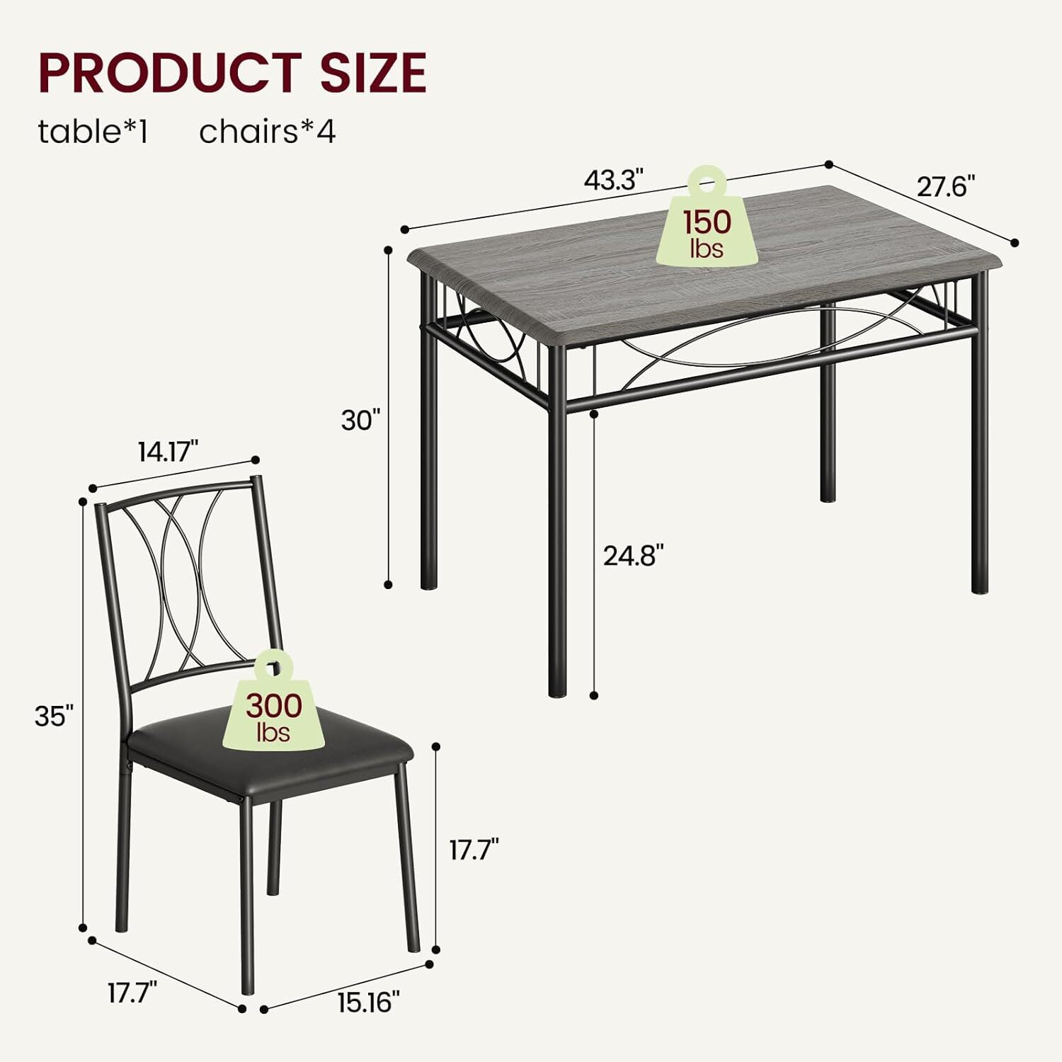 Dining Table Set for 4, Ktichen Table with 4 Chairs for Kitchen & Dining Room