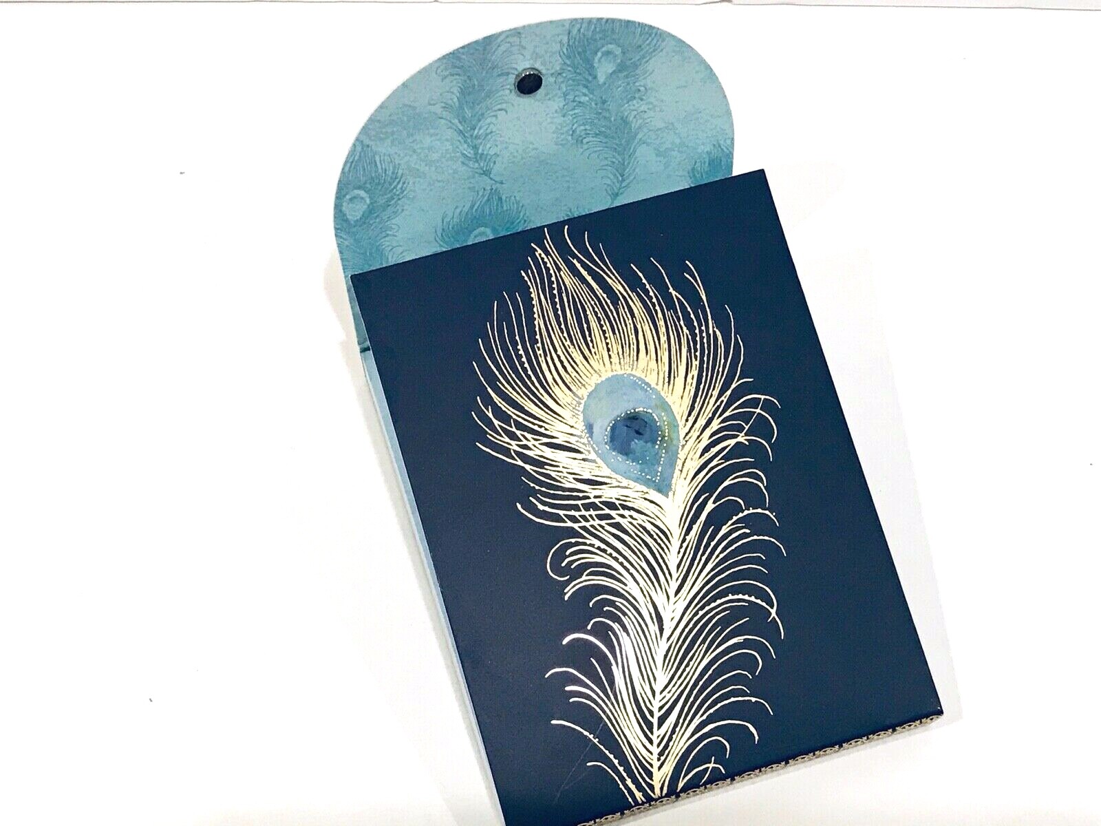 PUNCH STUDIO GOLD FOIL BROOCH LARGE POCKET NOTEPAD PEACOCK FEATHER