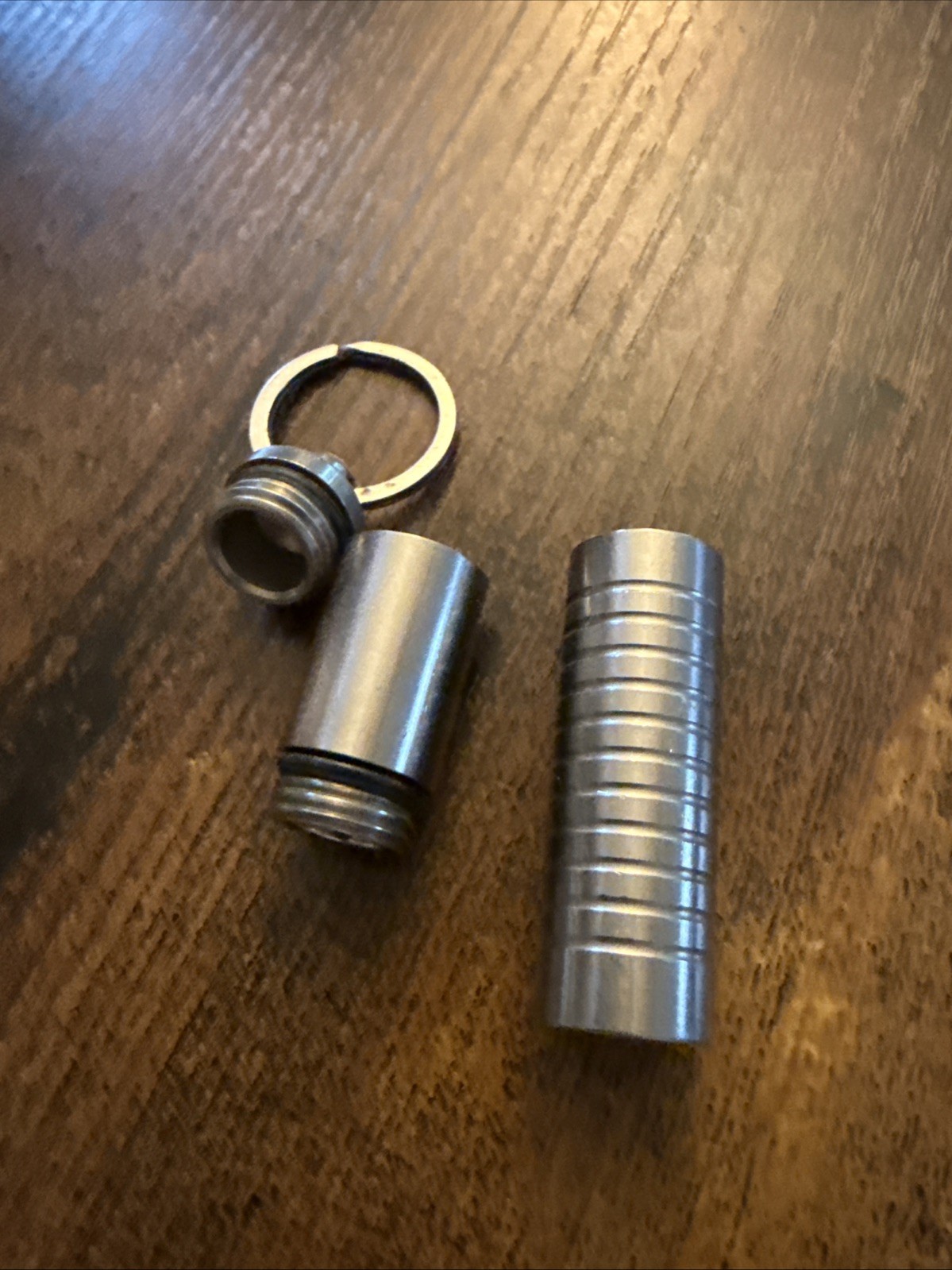 Cielo Stainless Steel Two Chamber Pill Holder Keychain Waterproof Silver