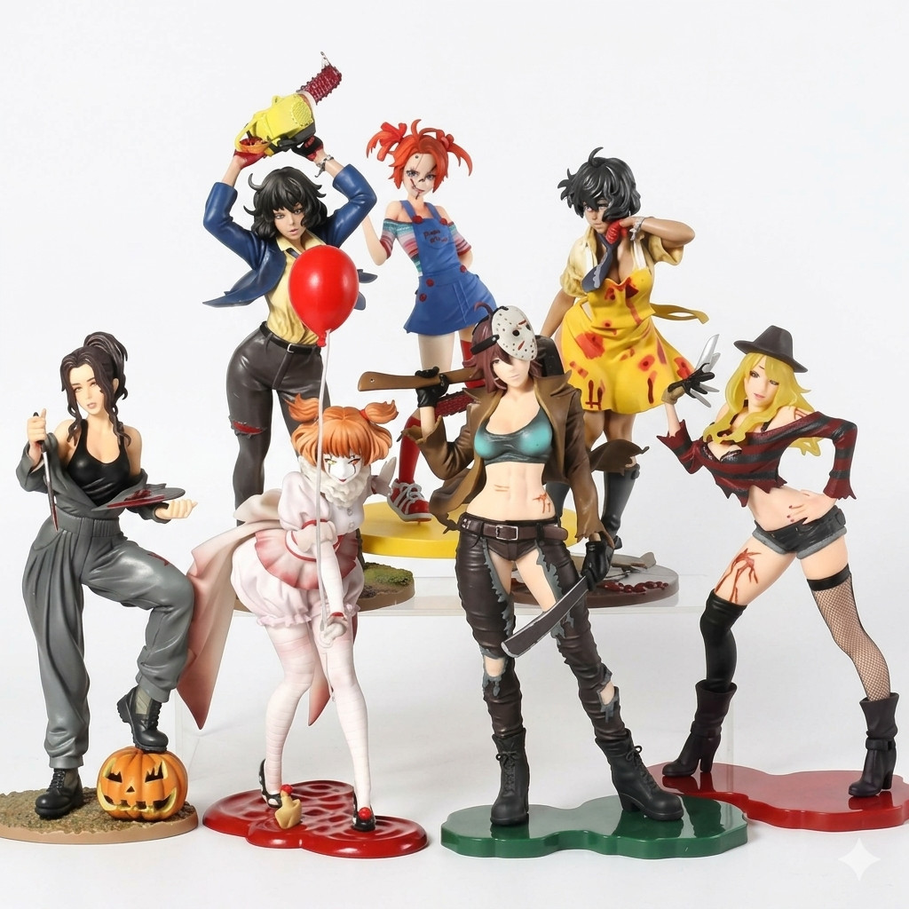 Horror Bishoujo Statue Anime Figure Michael Myers Freddy Jason PVC Model Toy Gif