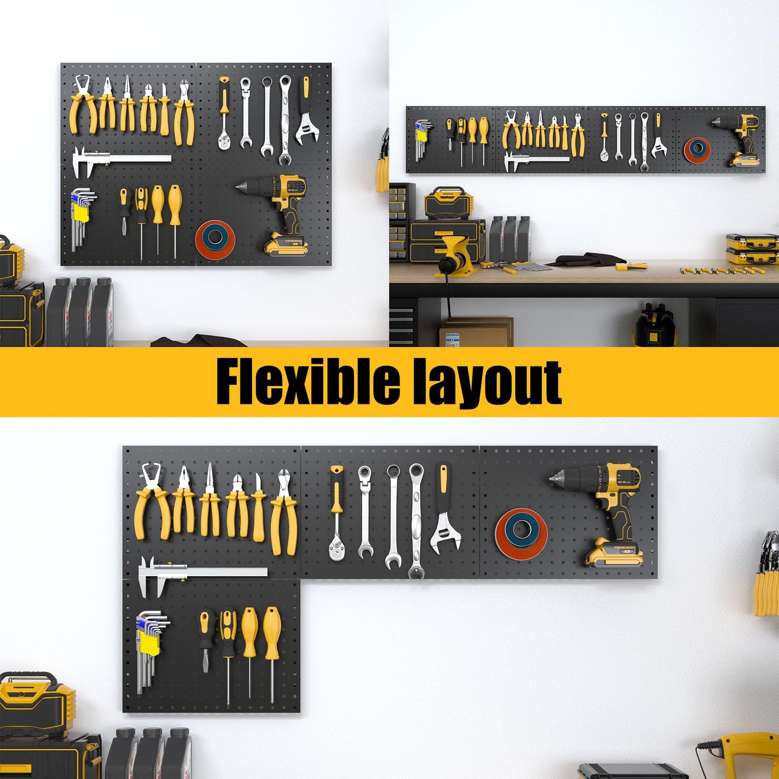 Peg Board, 4 Pack Metal Pegboard Panels Black Pegboards Wall Organizer, Tools...