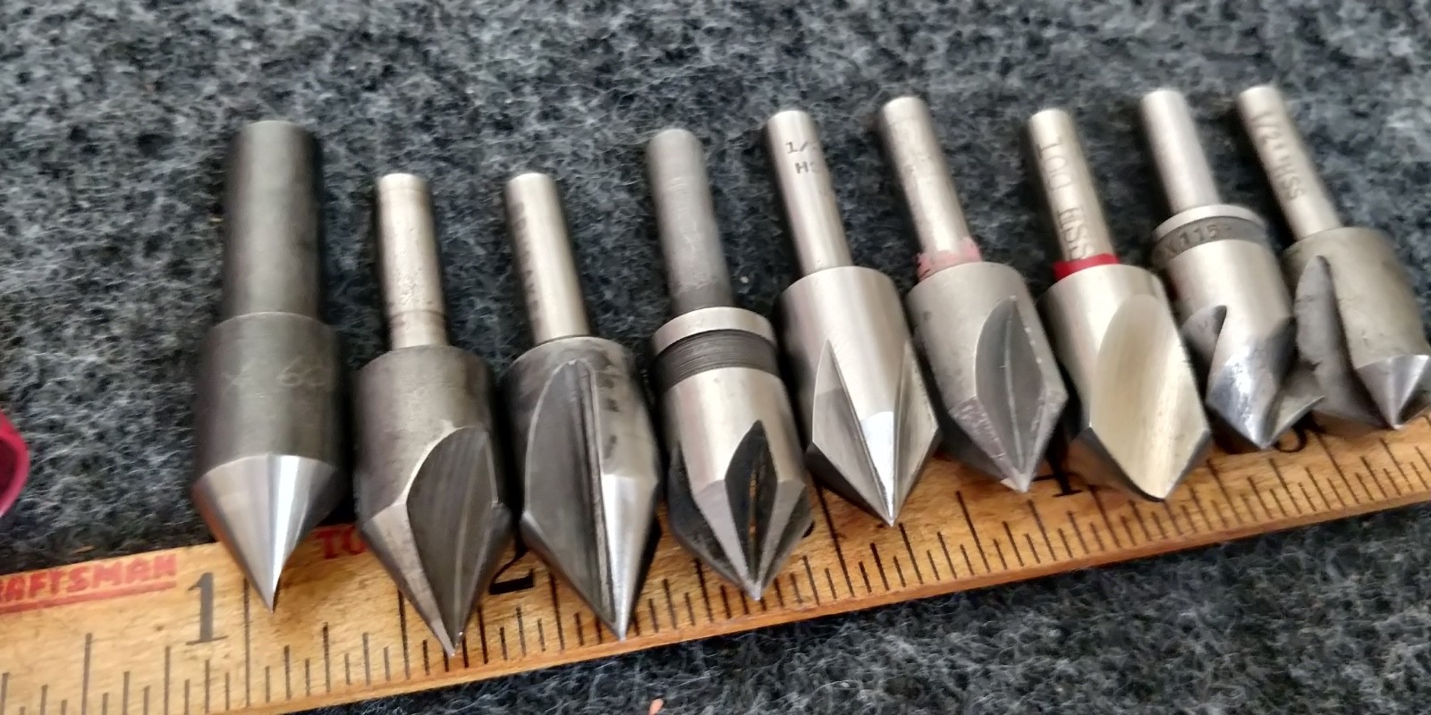 SET of 9 ~ 1/2" countersinks in assorted angles and flutes