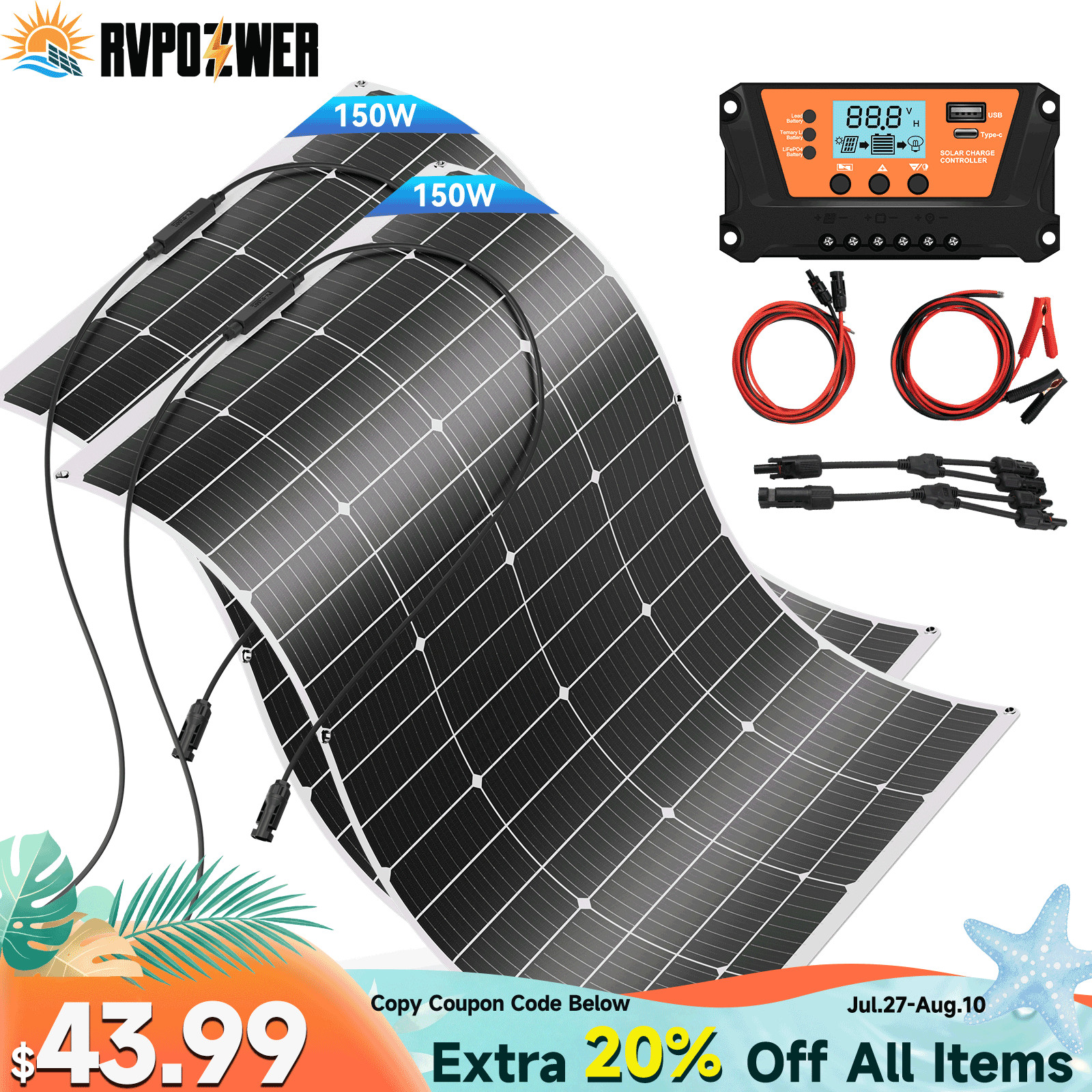 150Watt 300W 600W Flexible Mono Solar Panel 12V Car Boat RV Home Rooftop Roof PV