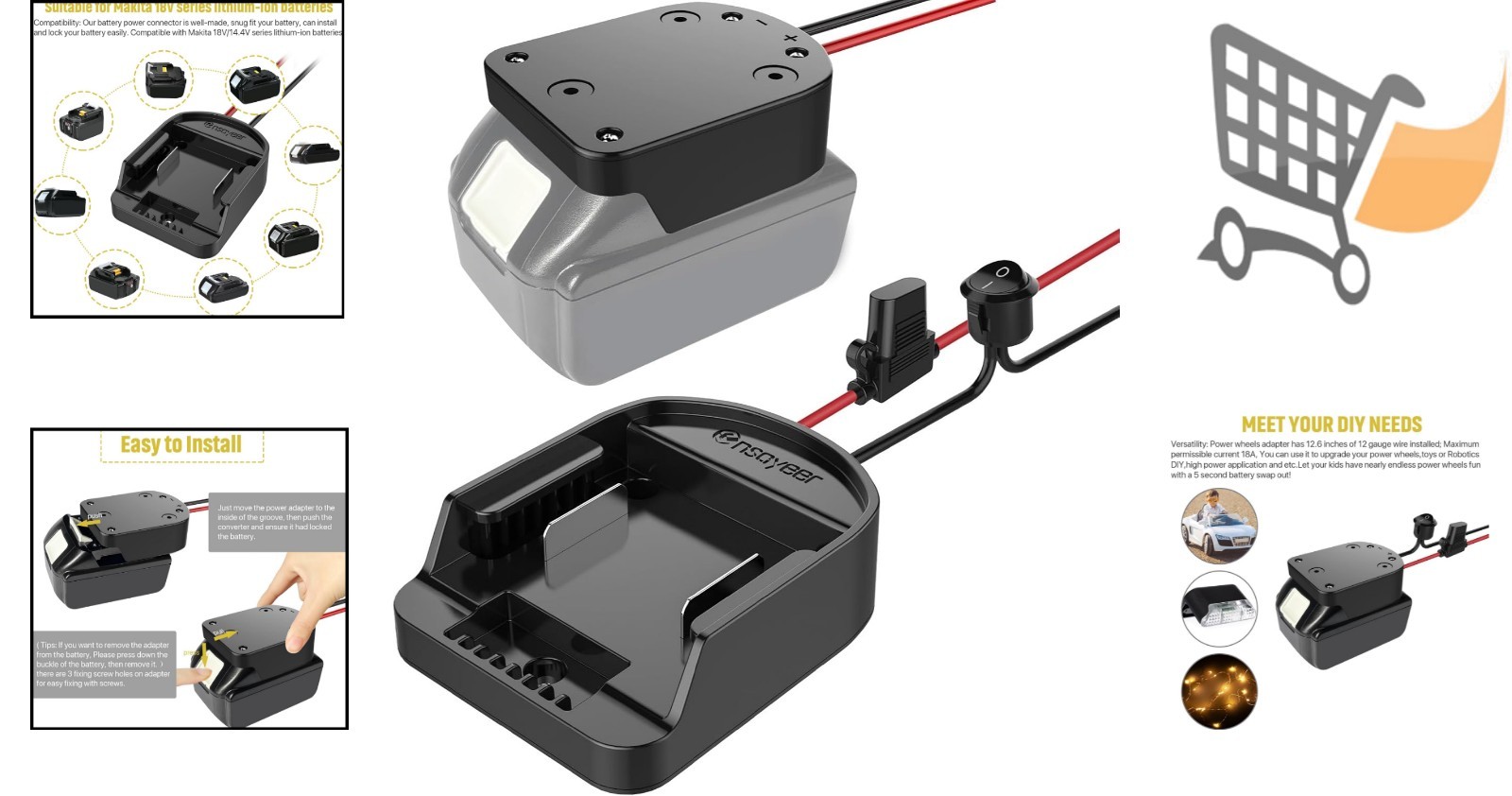 Power Wheel Adapter with Fuse Switch 18V Lithium Battery Connector 12 Gauge