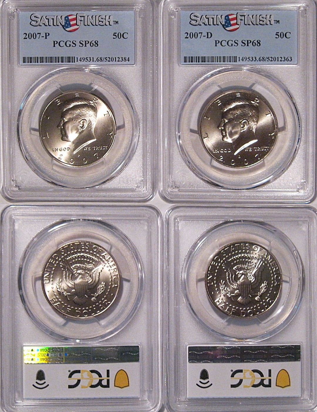 2007 P & D Kennedy Half Dollar 2 Coin Set 50c PCGS SP68 Satin Finish