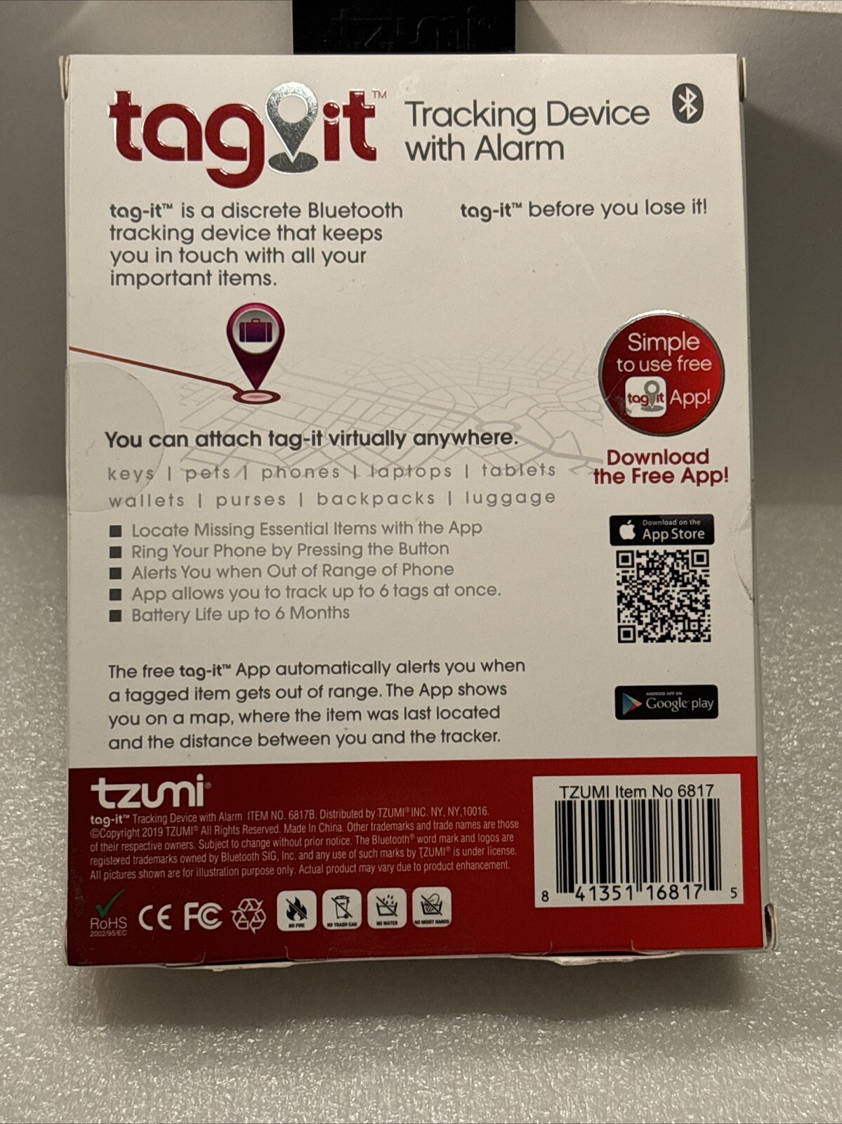 Tzumi Tag It APP Activated Tracking System With Alarm Locator Tracker Bluetooth