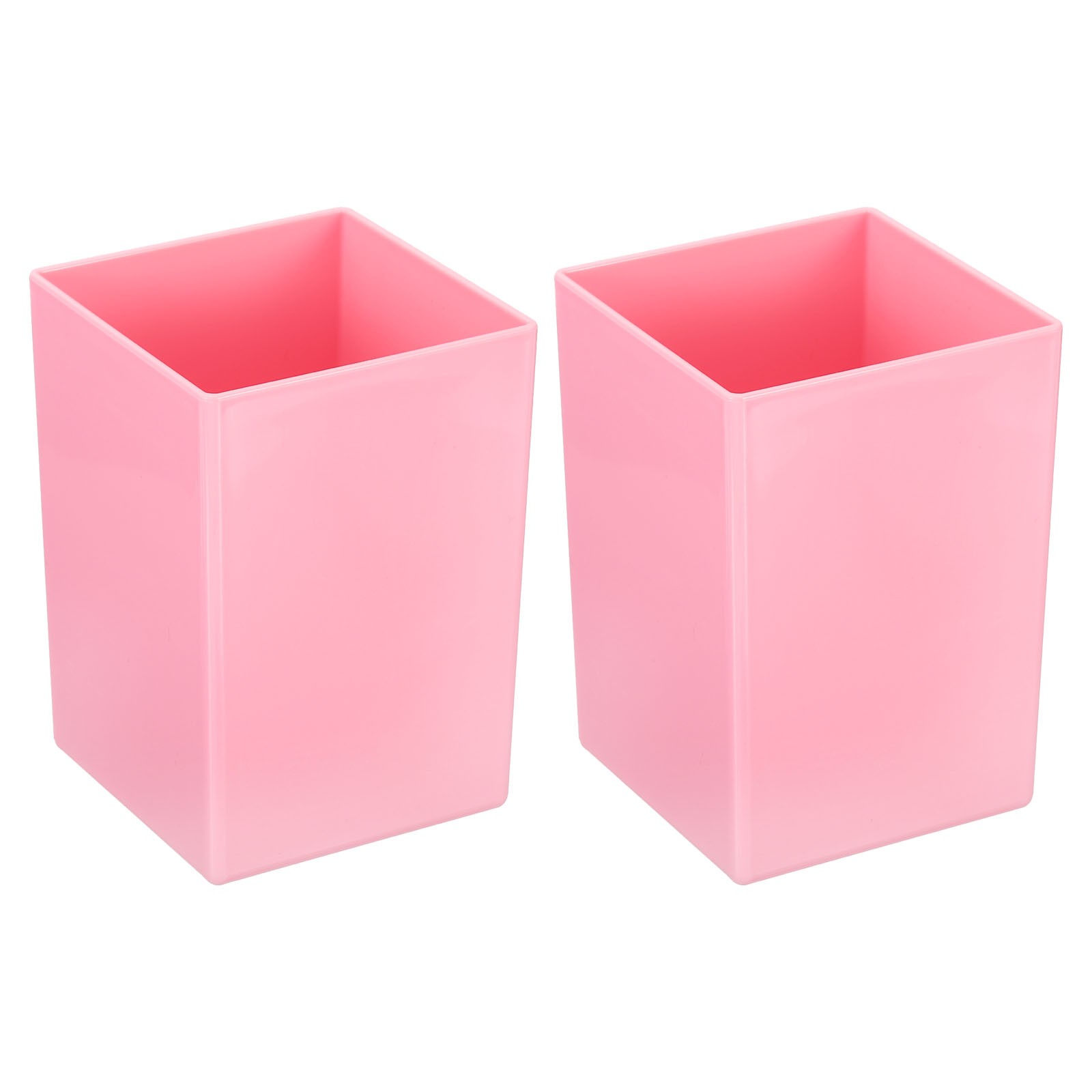 2pcs Pencil Holder Plastic Makeup Brush Holder Square Desktop Organizer Pink