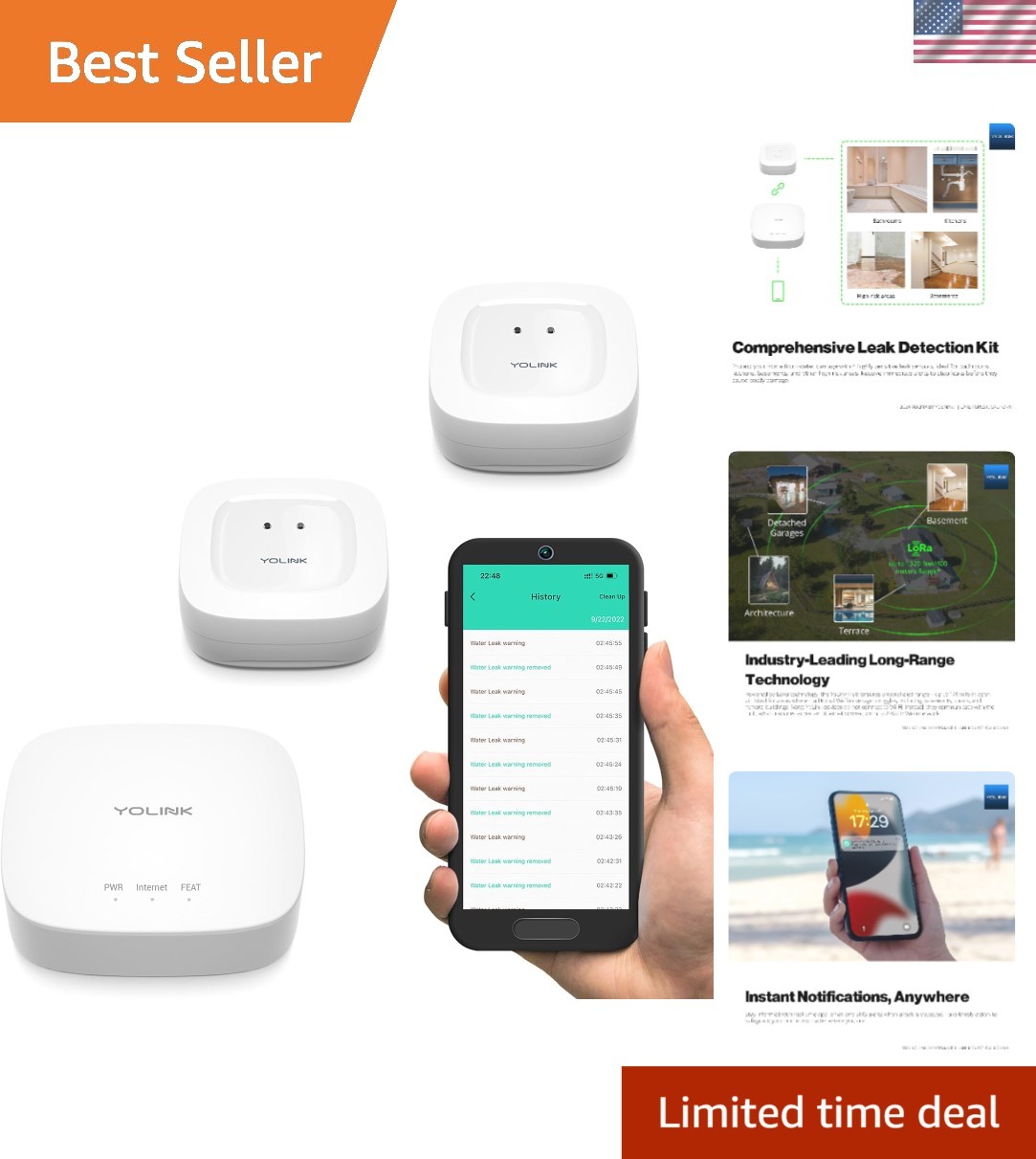 Advanced Water Leak Detection Kit - Hub, Dual Sensors, SMS & App Notifications