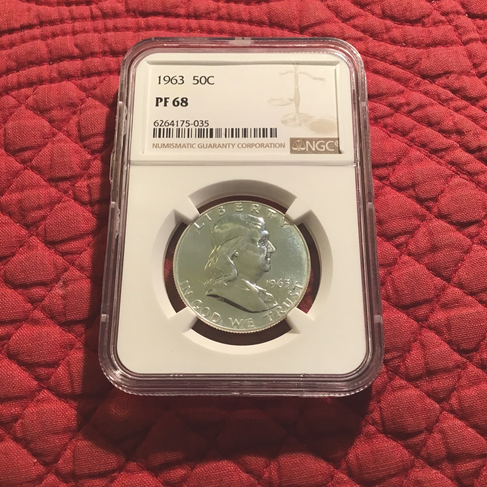1963 50C Silver Proof Franklin Half Dollar NGC PF68 Beautiful Coin! No Spots!