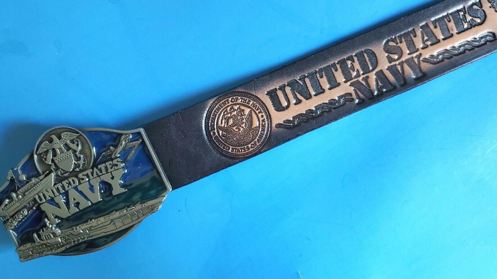 US NAVY Genuine Leather Belt & US NAVY Epoxy Buckle - All Sizes