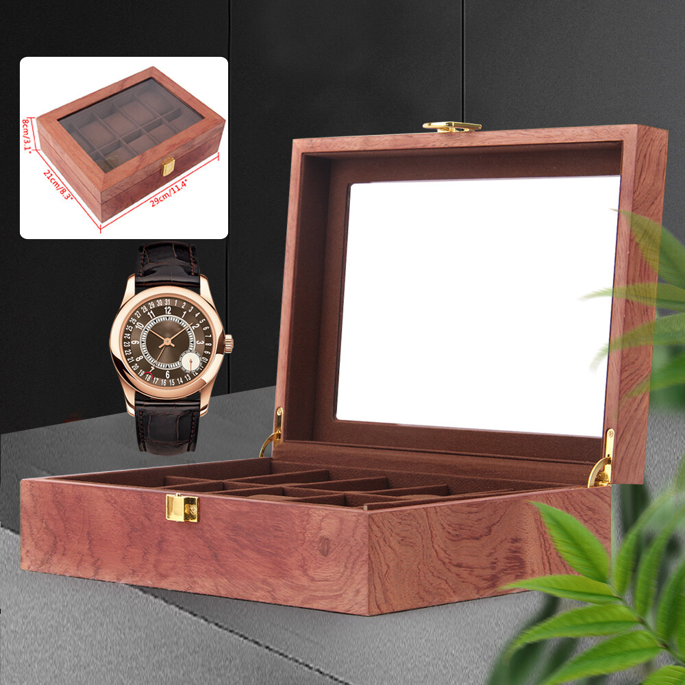 Jewelry Watch Wood Case Display Box Rosewood Grain Gift Storage Box 10 Slots