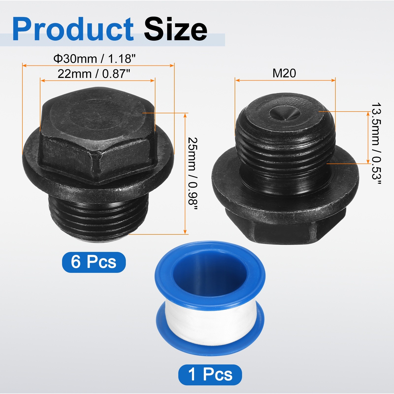 6Pcs M20x1.5 Carbon Steel Male Thread Outer Hex Pipe Plug Fitting Socket