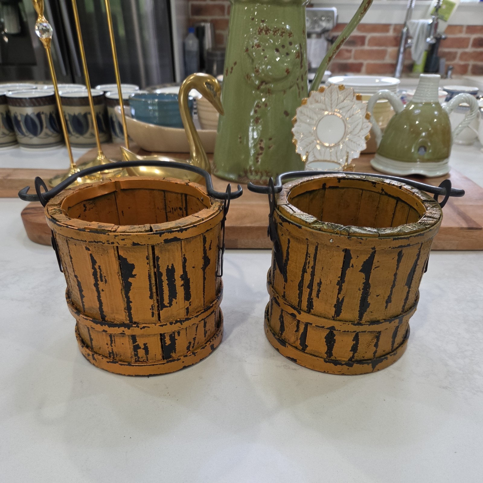 Set of Primitive Style Wooden Berry Pails Rice Buckets Farmhouse Home Decor