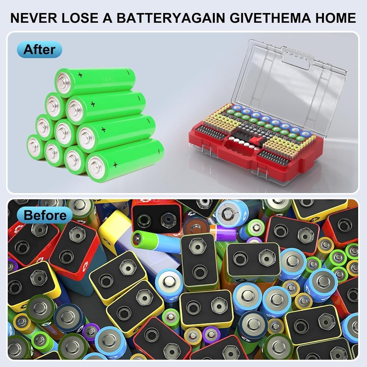 Stylish Battery Keeper with Tester - Large 280+ Capacity, Perfect for Home Use