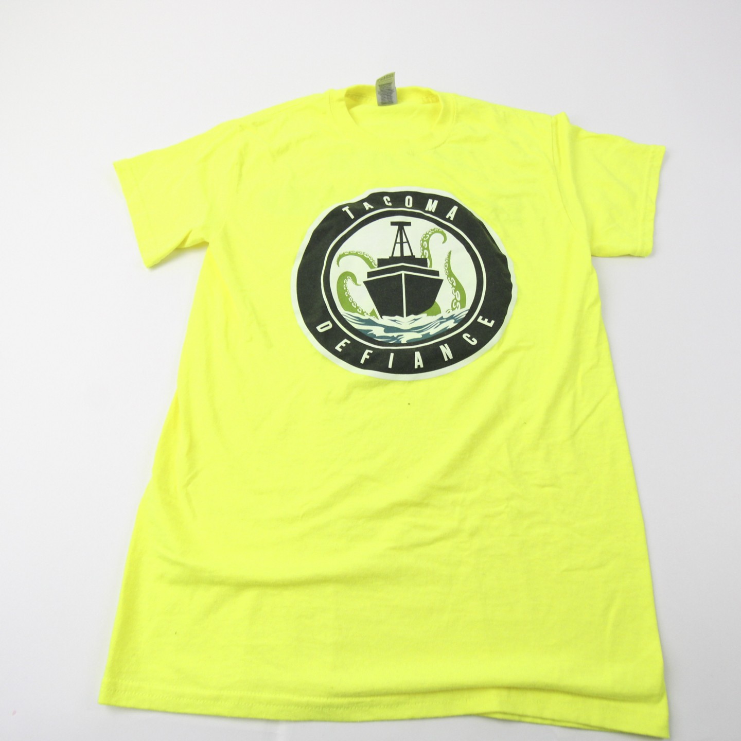 Tacoma Defiance Gildan Short Sleeve Shirt Men's Yellow Green Used S