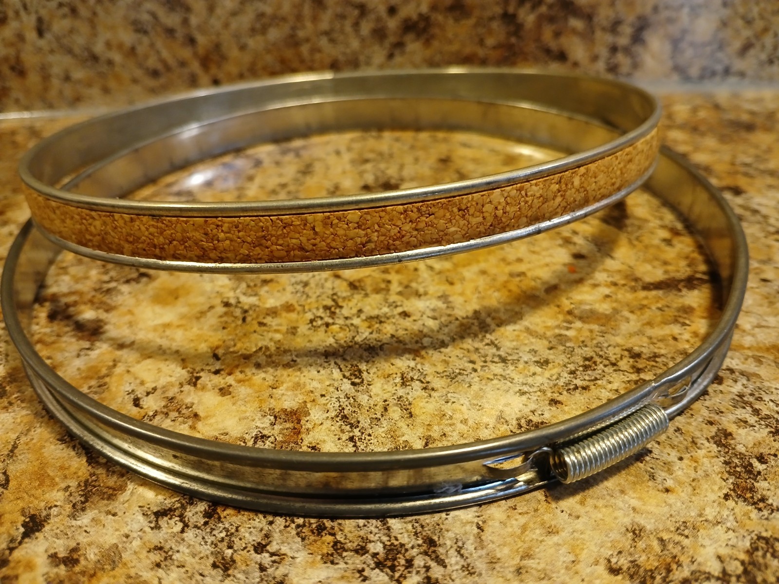 VTG Embroidery Hoops 6" Round Metal / Cork-Lined / Spring Tension / Set of 2 USA