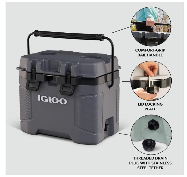 Igloo Trailmate Cooler | Insulated Hard Shell Ice Chest Carbonite