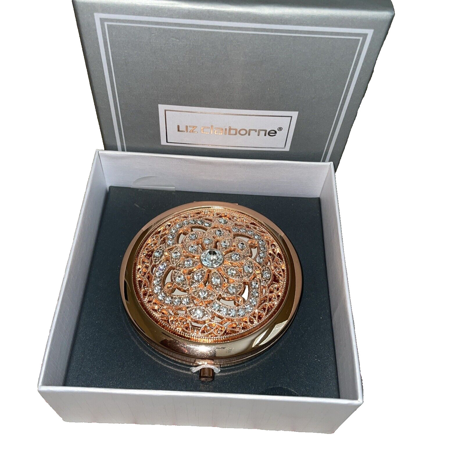 Liz Claiborne Compact Mirror + Magnifier  Rose Gold Color NEW in BOX
