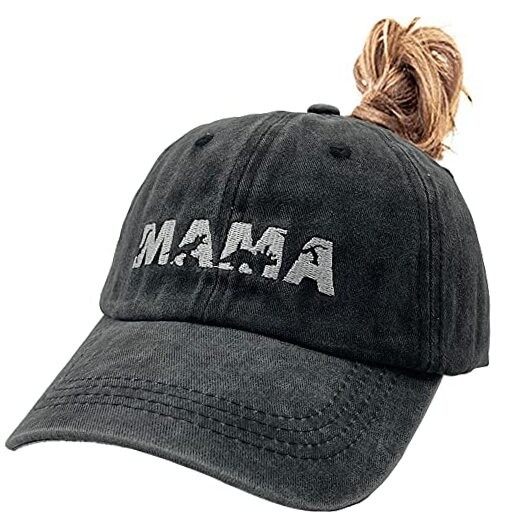 Women's Ponytail Embroidered Baseball Cap Dinomama Dinosaur Mama Mom Vintage