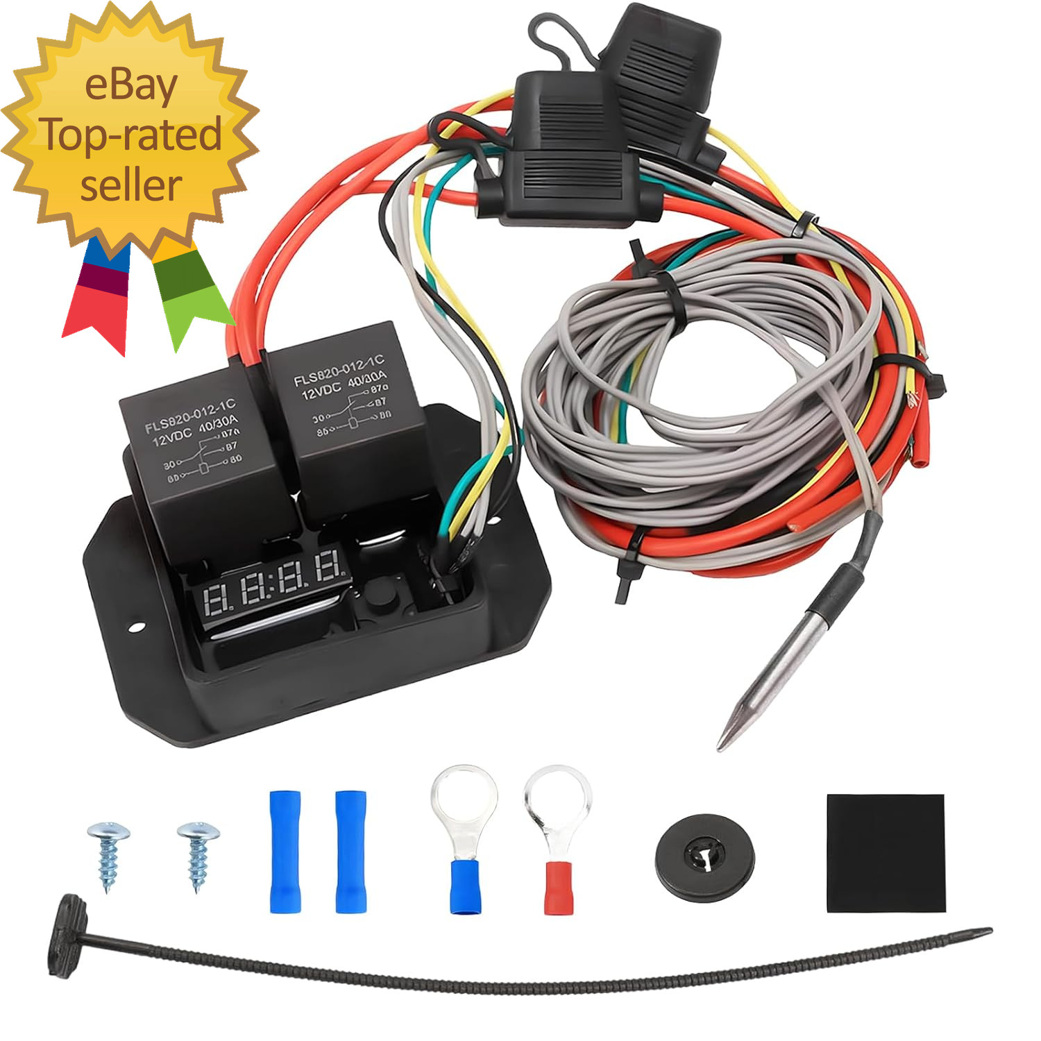 12V/24V Digital Electric Radiator Fan Controller Switch Kit with Adjustable