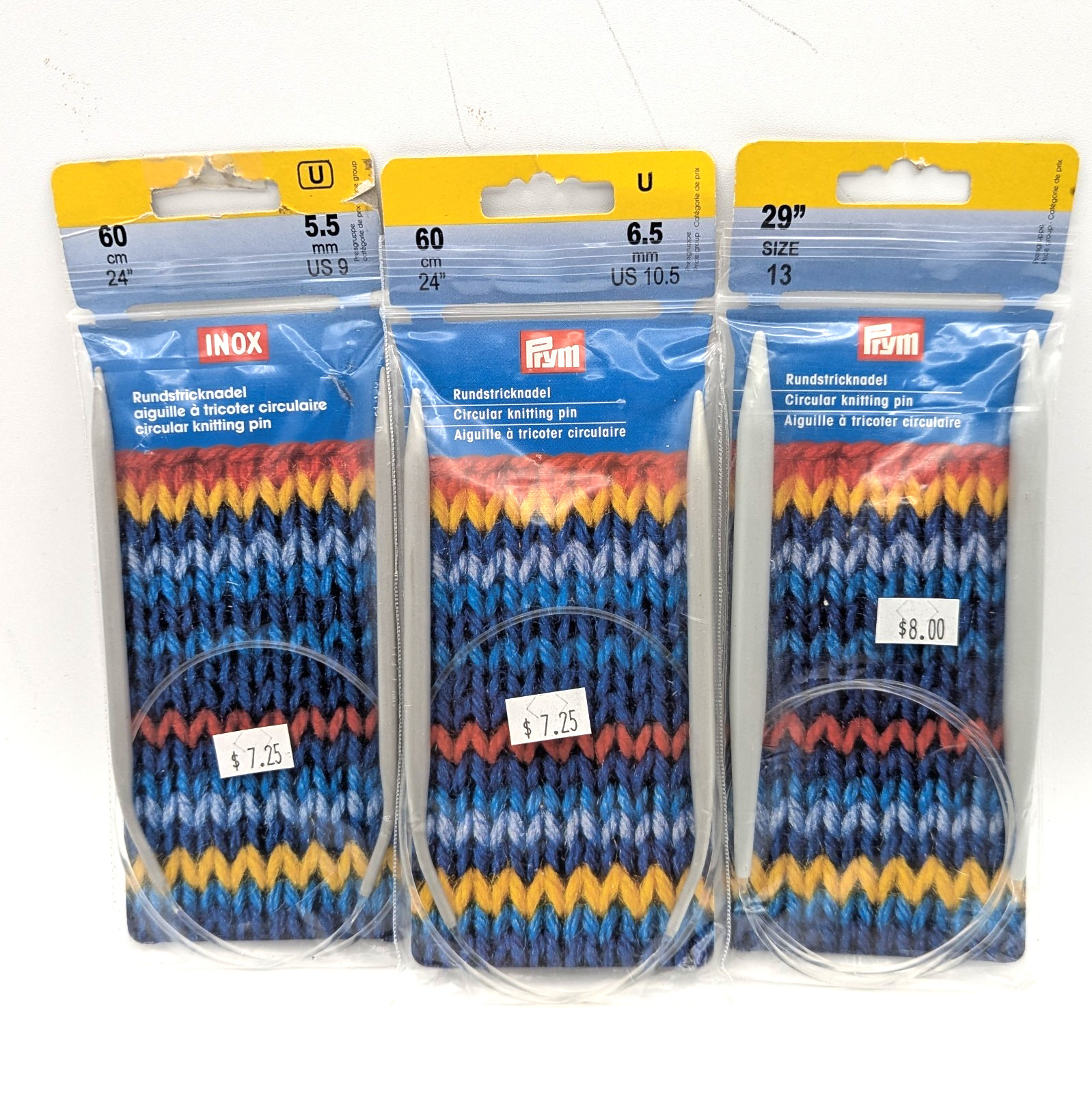 Prym Circular Knitting Needles Lot of 3 24" US9 24" US10 29" US13 Metal Knit