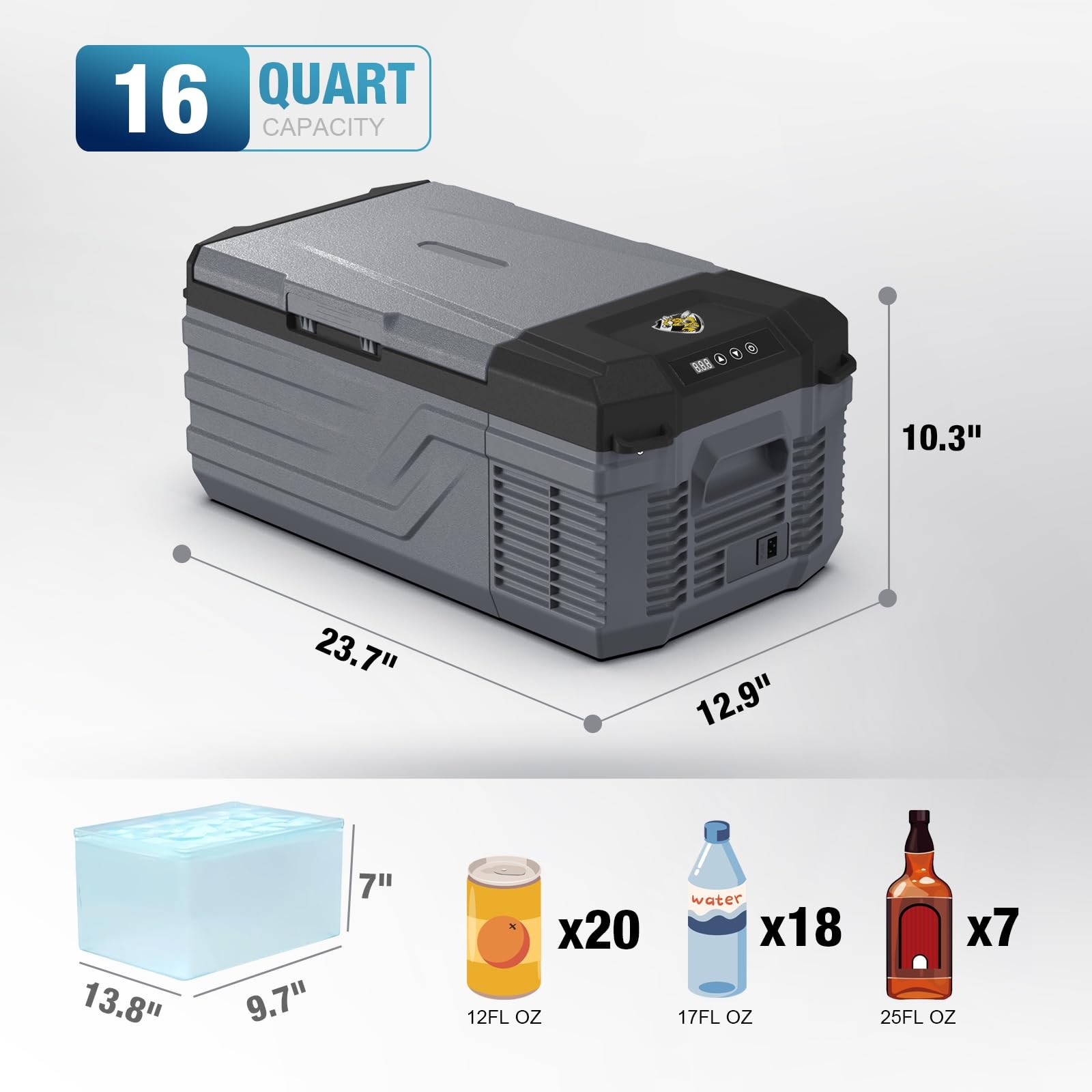 YELLOW JACKET 12 Volt Car Refrigerator, 16 Quart Electric 16 Quart, Grey