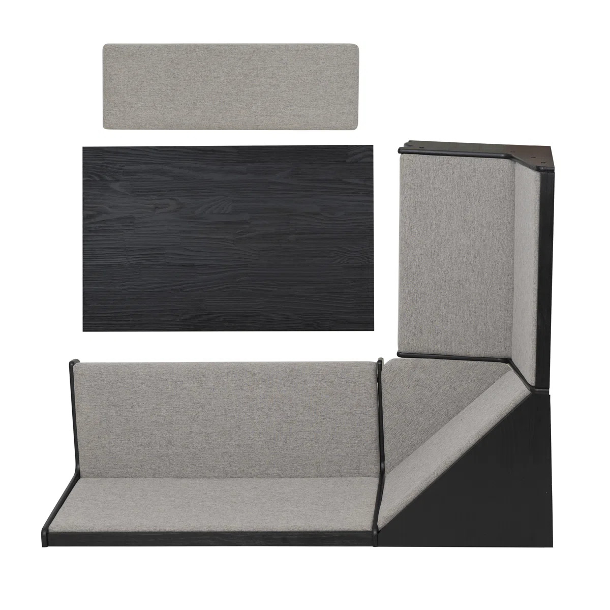 3 pc Gray Black Top Breakfast Nook Dining Set Corner Booth Bench Kitchen Table