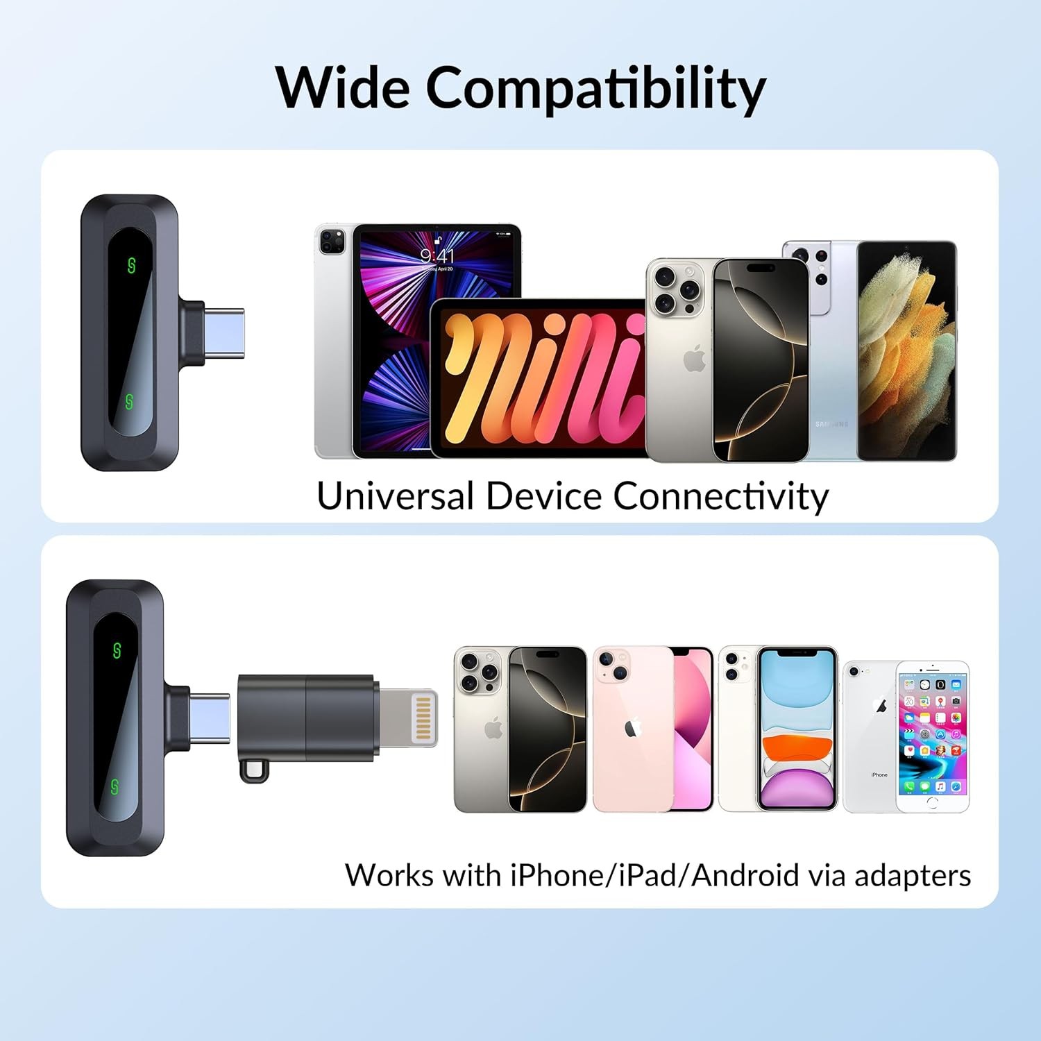 Wireless Mini Microphone for USB-C Devices, iPad & Android, Lavalier Mic with No