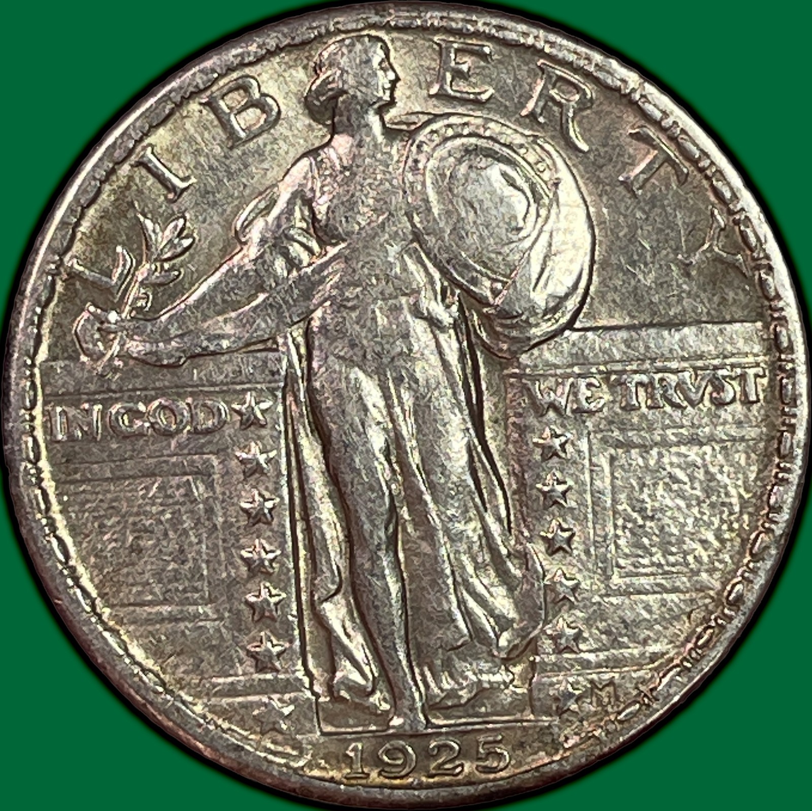 1925 Standing Liberty Quarter Almost Uncirculated AU Coin, Cleaned #44415