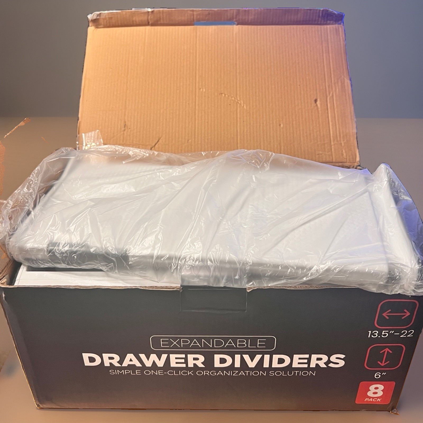 Rapturous Box of 8 6” Drawer Divider Organizers Expandable 13.5”-22” Plastic NIB