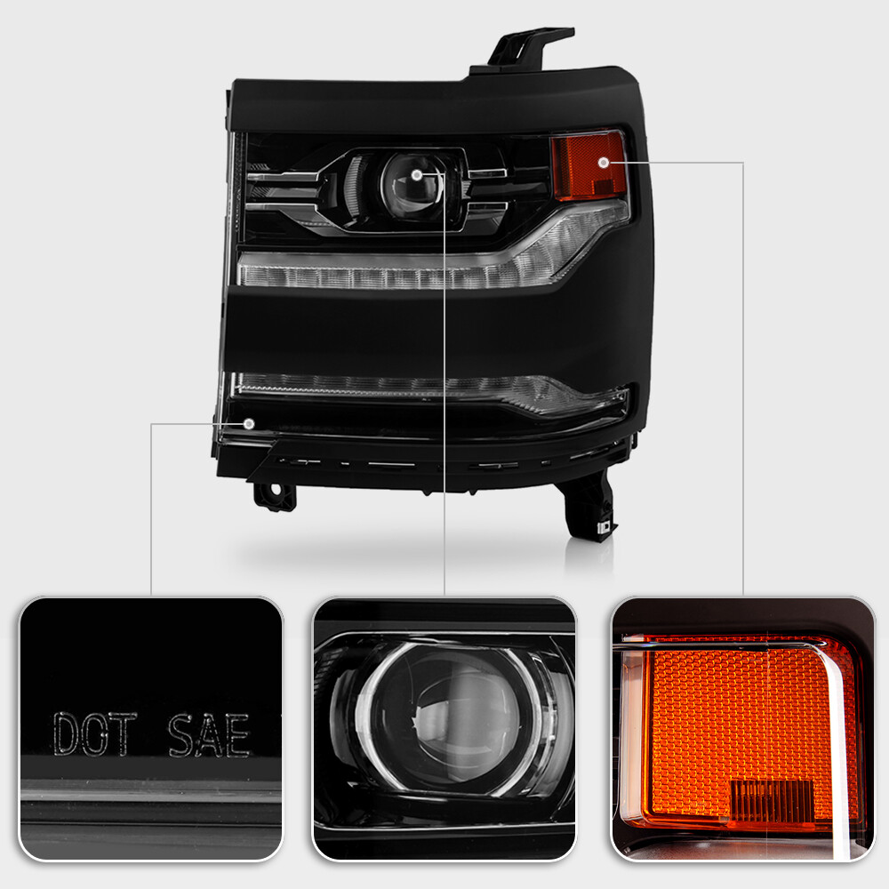 FULL LED 2016-18 Chevy Silverado 1500 Type DRL Projector Headlights SET (Primed)
