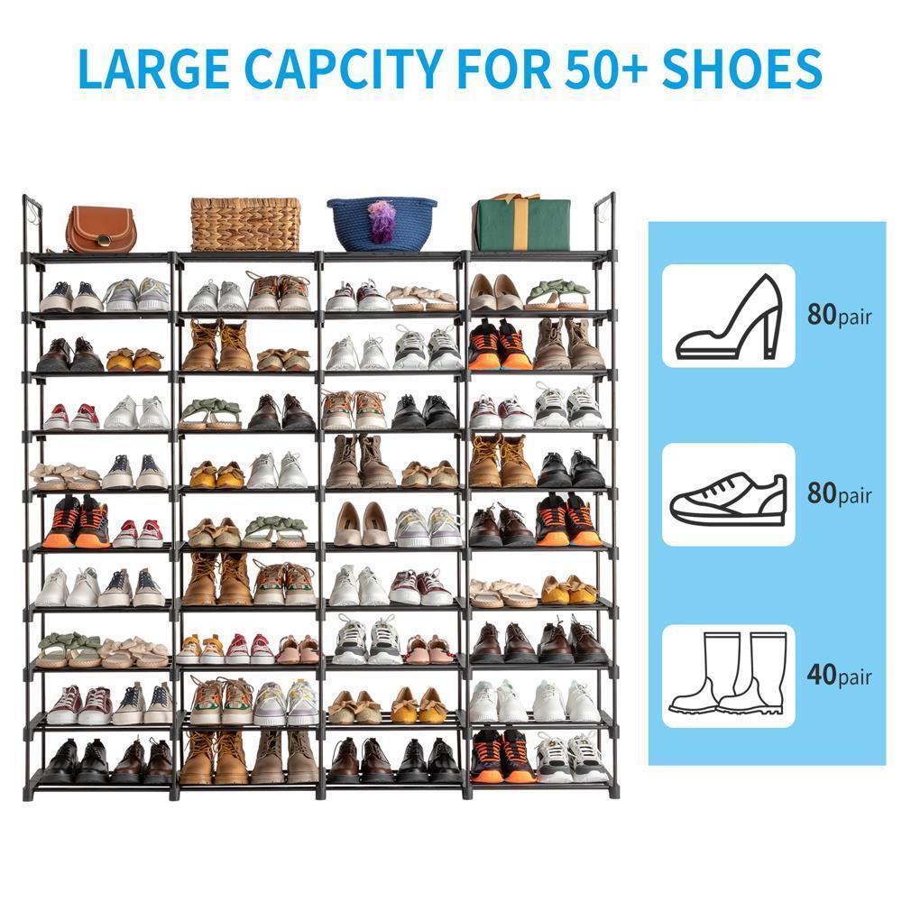 Shoe Rack Organizer 10-Tier 80Pair Entryway Stackable Bag Shoe Cabinet Rack
