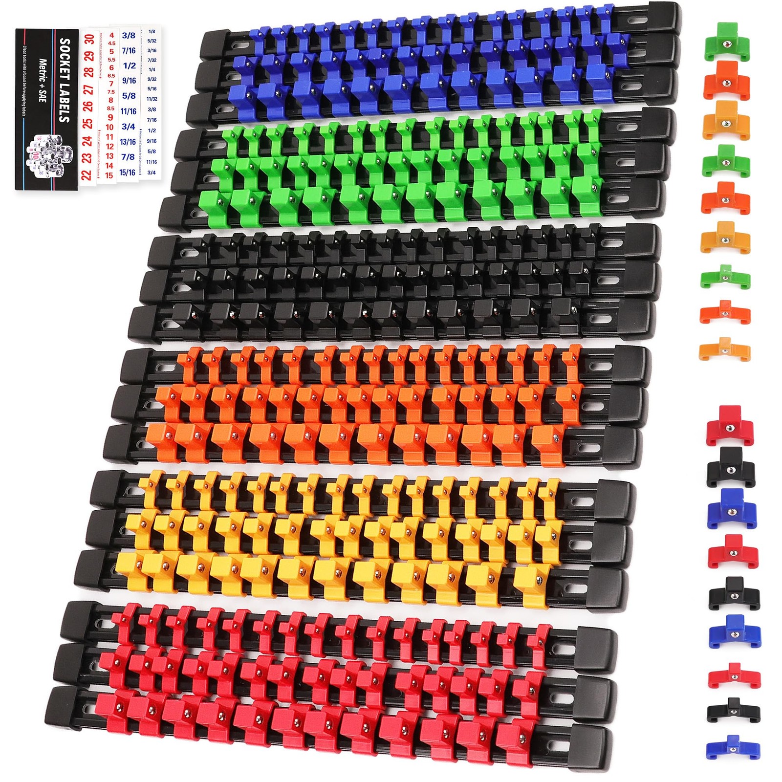 SWANLAKE 18PC Socket Organizer Set 238 Clips SAE Metric 1/4 3/8 1/2 Inch