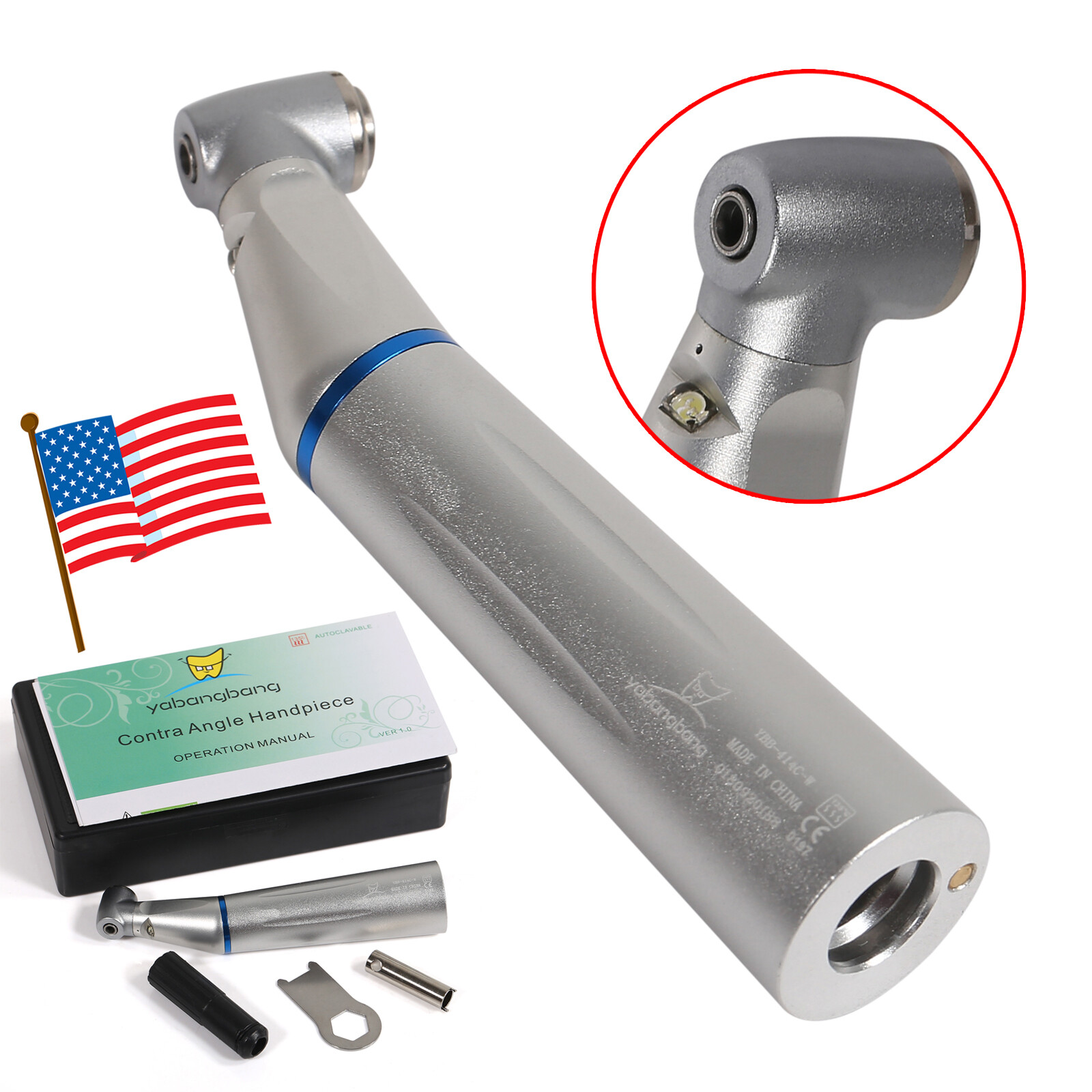 USA Dental Inner LED E-generator Low Speed Contra Angle Handpiece Push Button YH