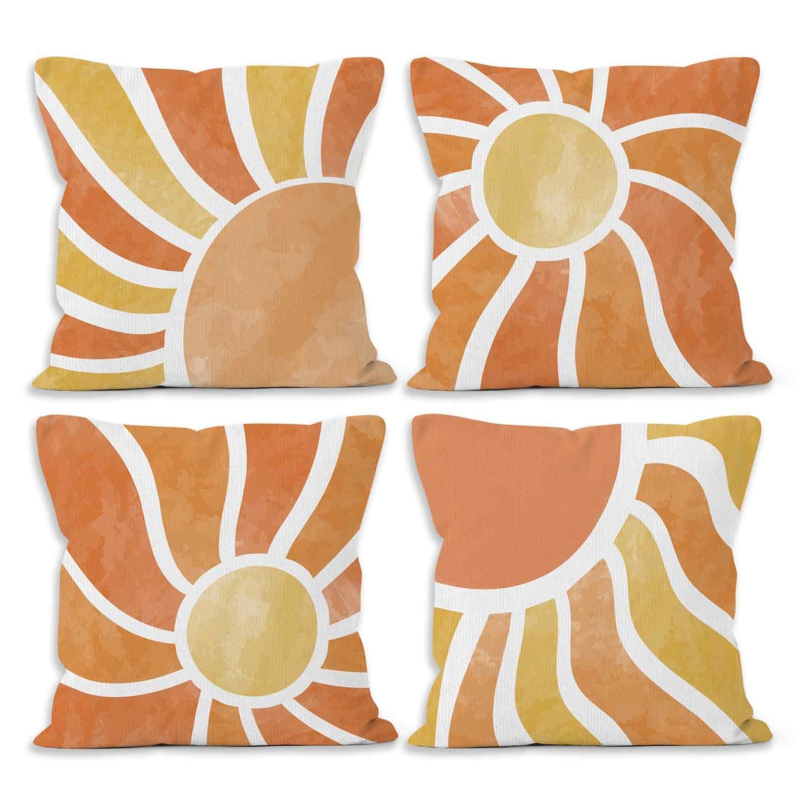 Orange Boho Sun Throw Pillow Covers 18x18 Set of 4, Abstract Bohemian Sunshin...