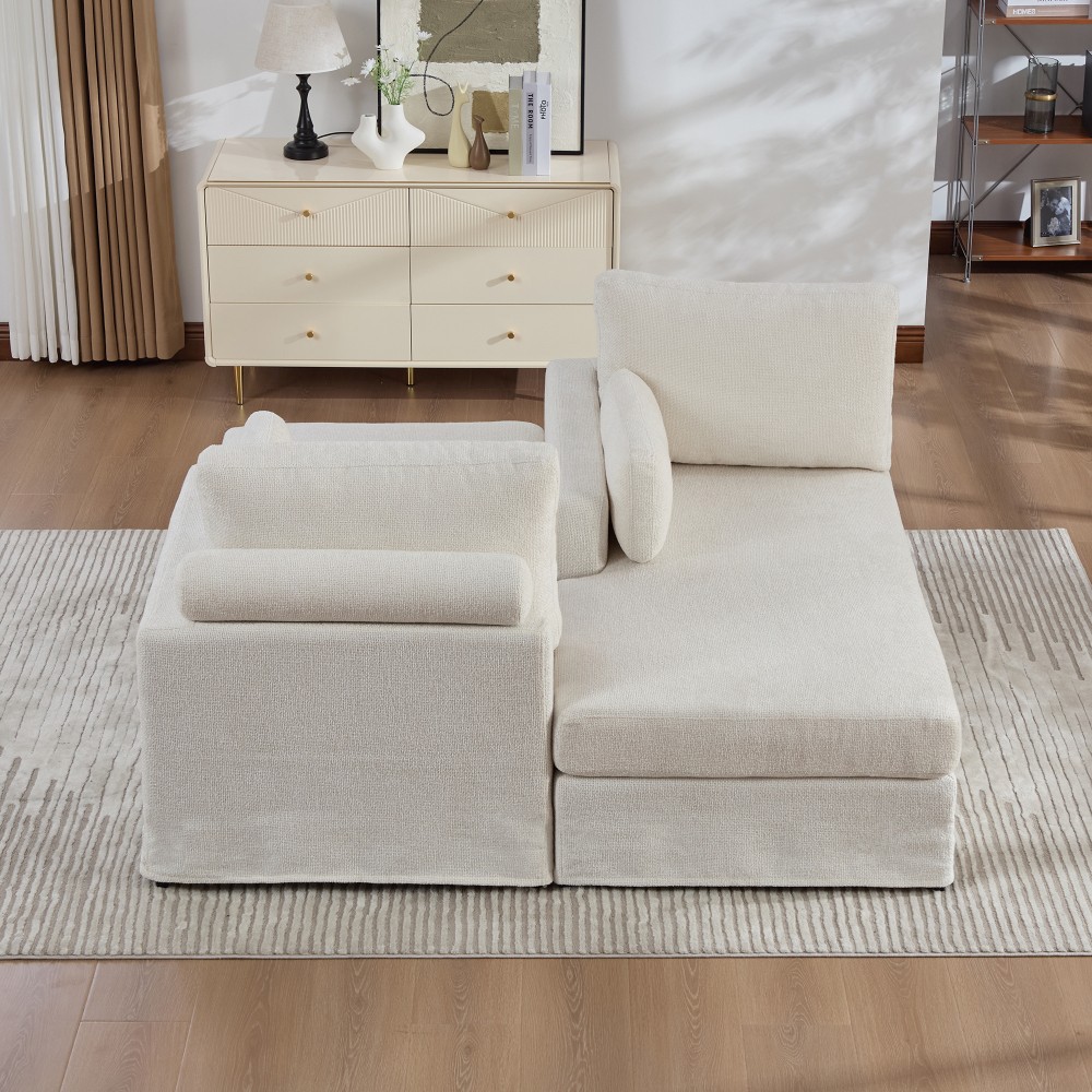 Ivory Chenille Sofa Bed with Cushions, Strong Frame, Living Room
