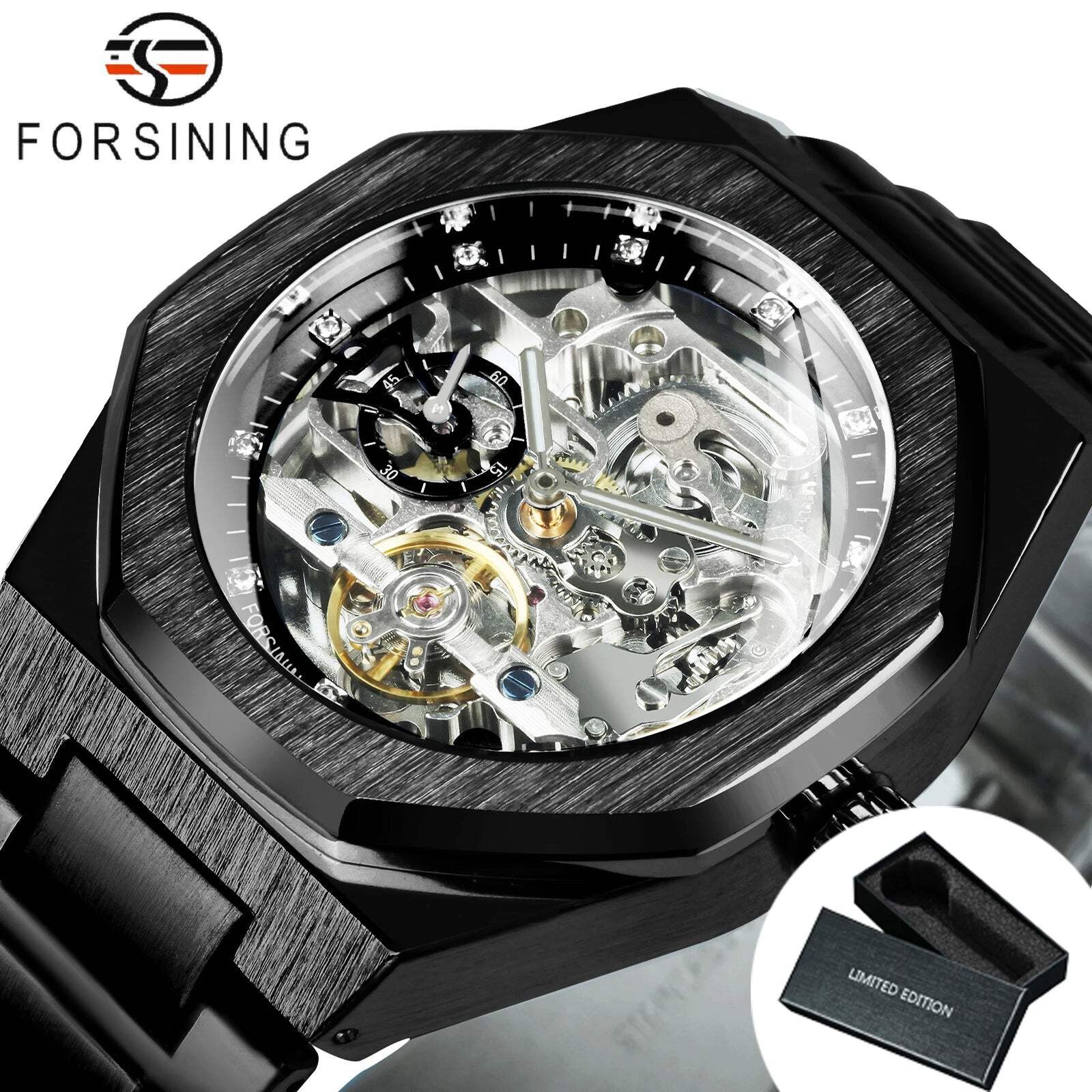 Forsining Casual Automatic Mechanical Watch for Men Luminous Hands Stainless Ste