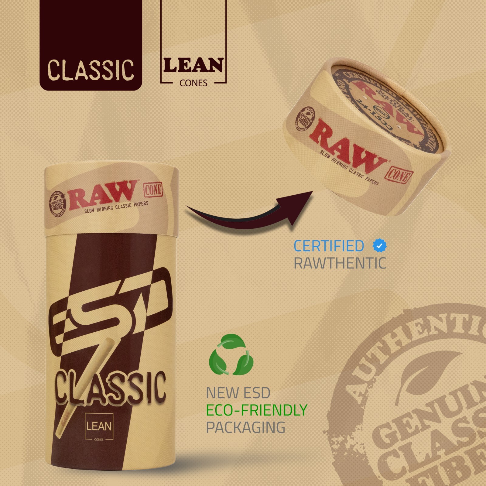 RAW Lean Cones | 100 Pack | Pre-Rolled Rolling Paper with Tips