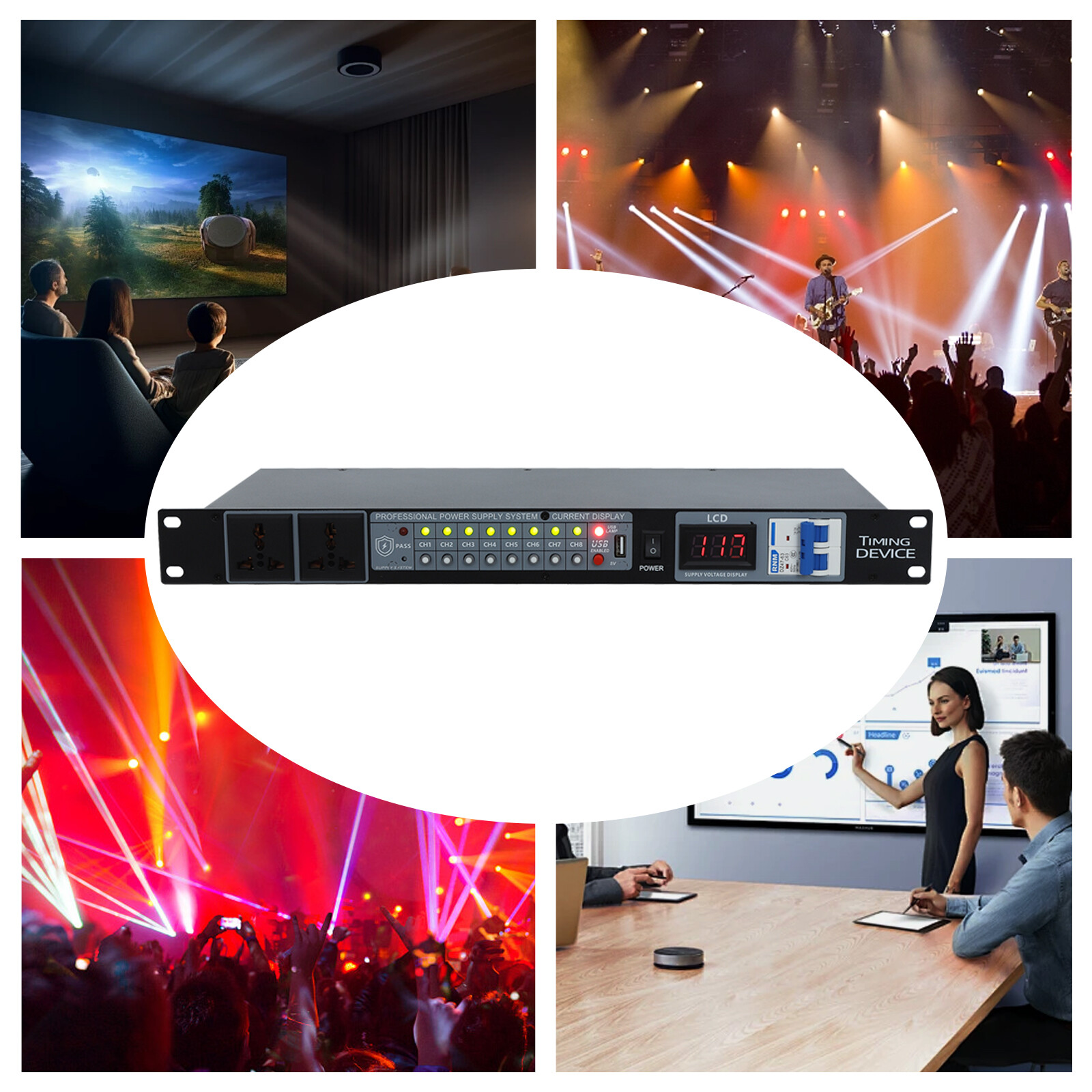 Professional Audio Power Conditioner Digital Voltmeter USB Surge Protector 2000W