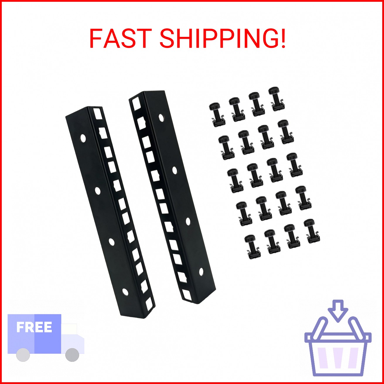 FMUSER 4U Rack Rails with M6 Rack Mount Screws and Cage Nuts Set for DIY Server