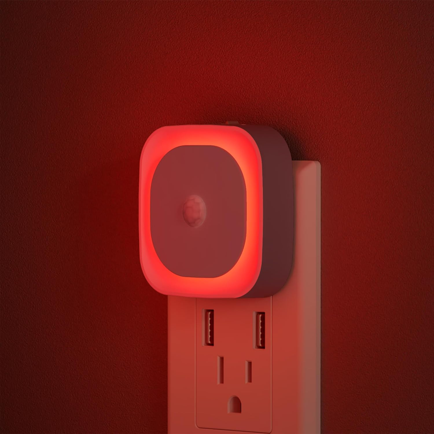 2 Pack Plug in Red Night Light with Motion Sensor and Light Sensor | 3 Modes, Di