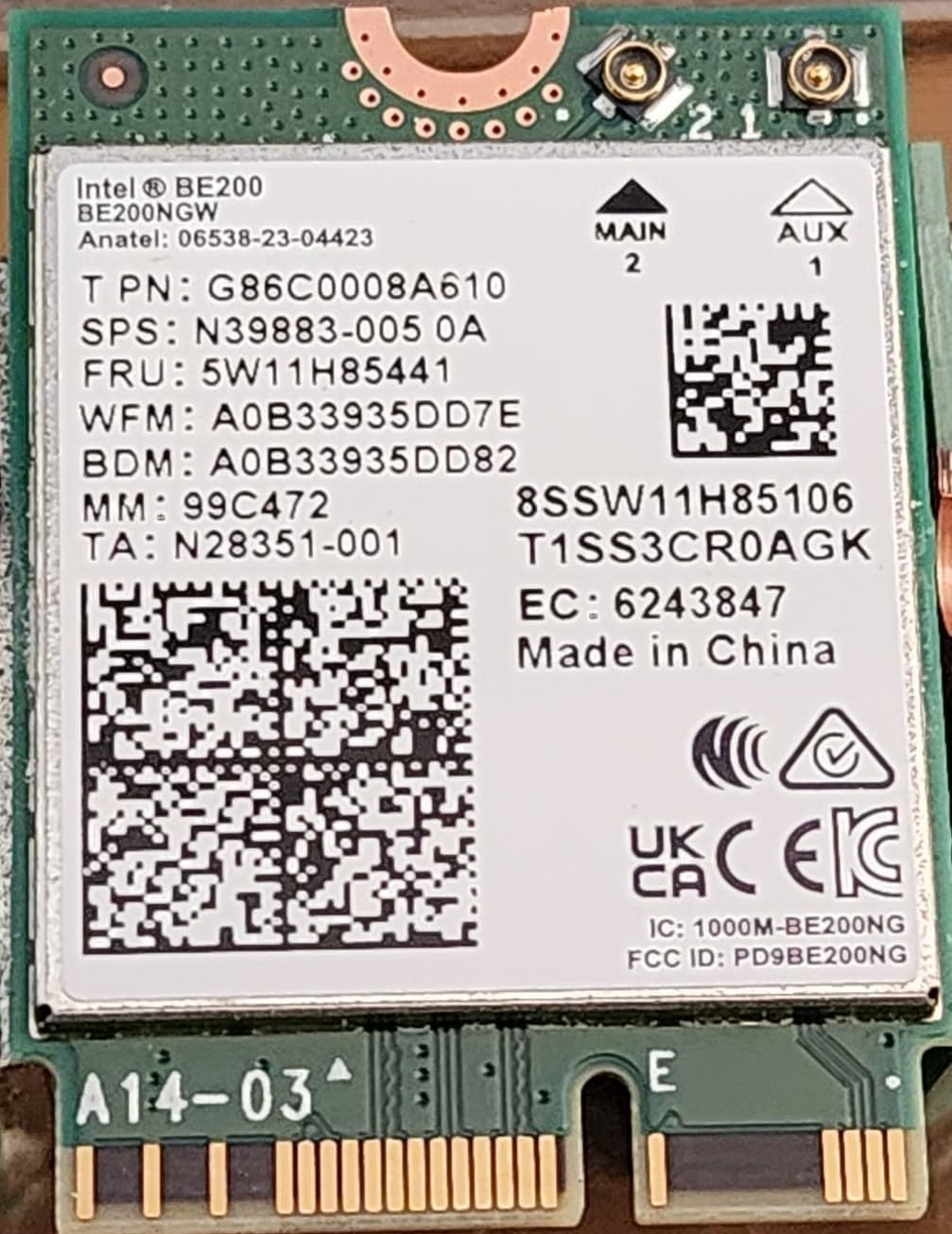 Intel BE200 Wi-Fi 7 Wireless Bluetooth Adapter  BE200.NGWG.NV